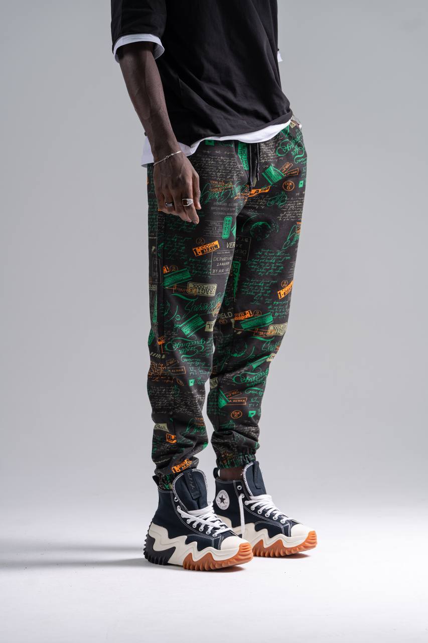 Erkek Yeşil Grafitti Jogger Pantolon 