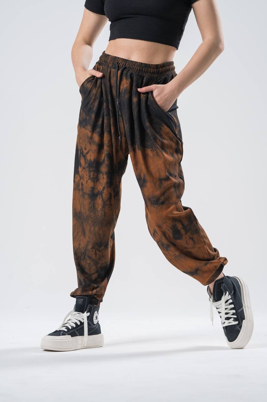 Kadın Brown Batik Pileli Eşofman Altı