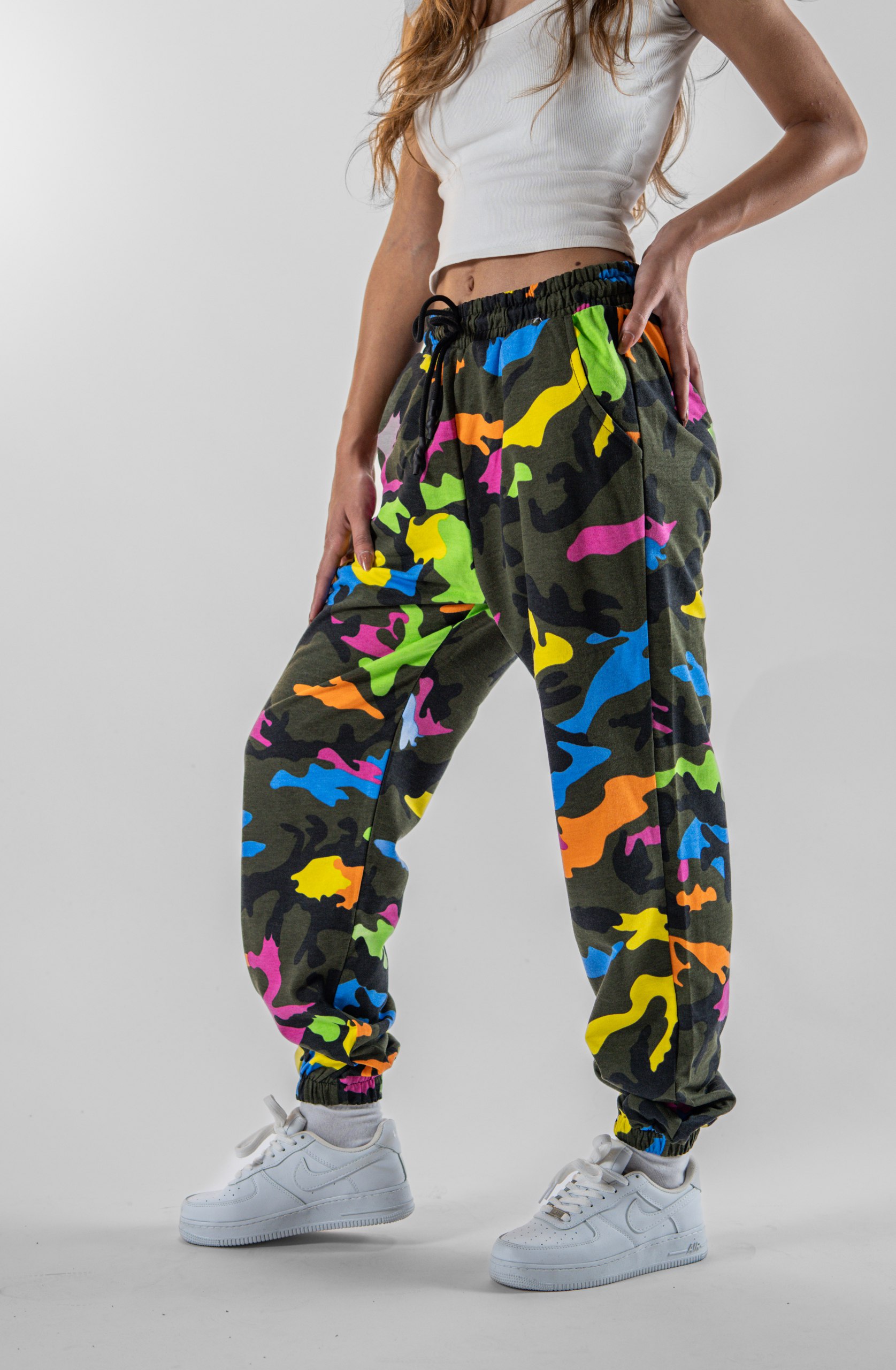 Kadın Colorful Camouflage Pileli Eşofman Altı 