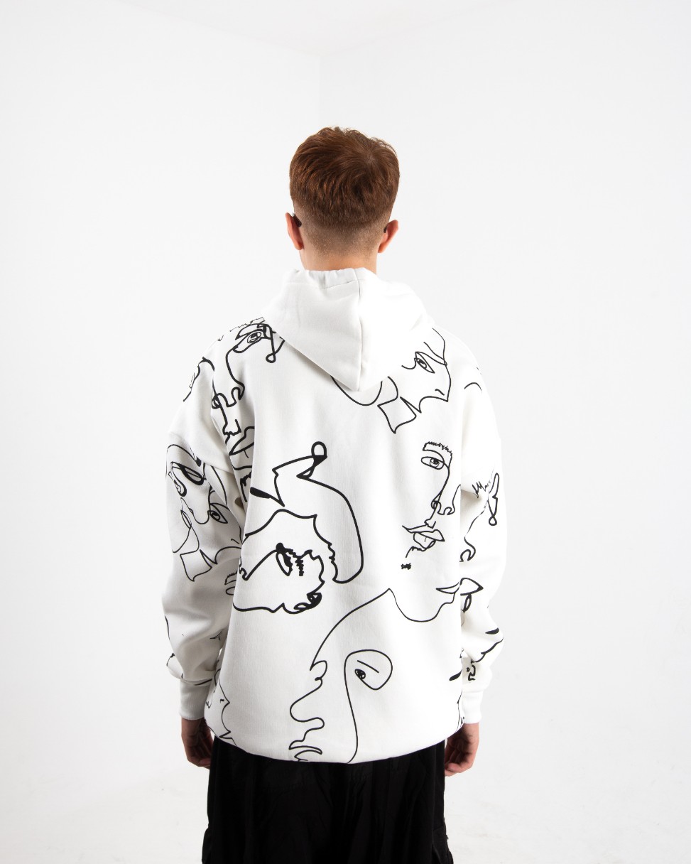 Erkek Ekru Picasso Oversize Sweatshirt