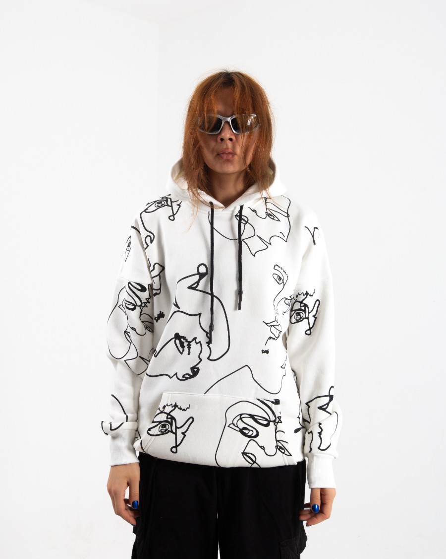 Kadın Ekru Picasso Oversize Sweatshirt