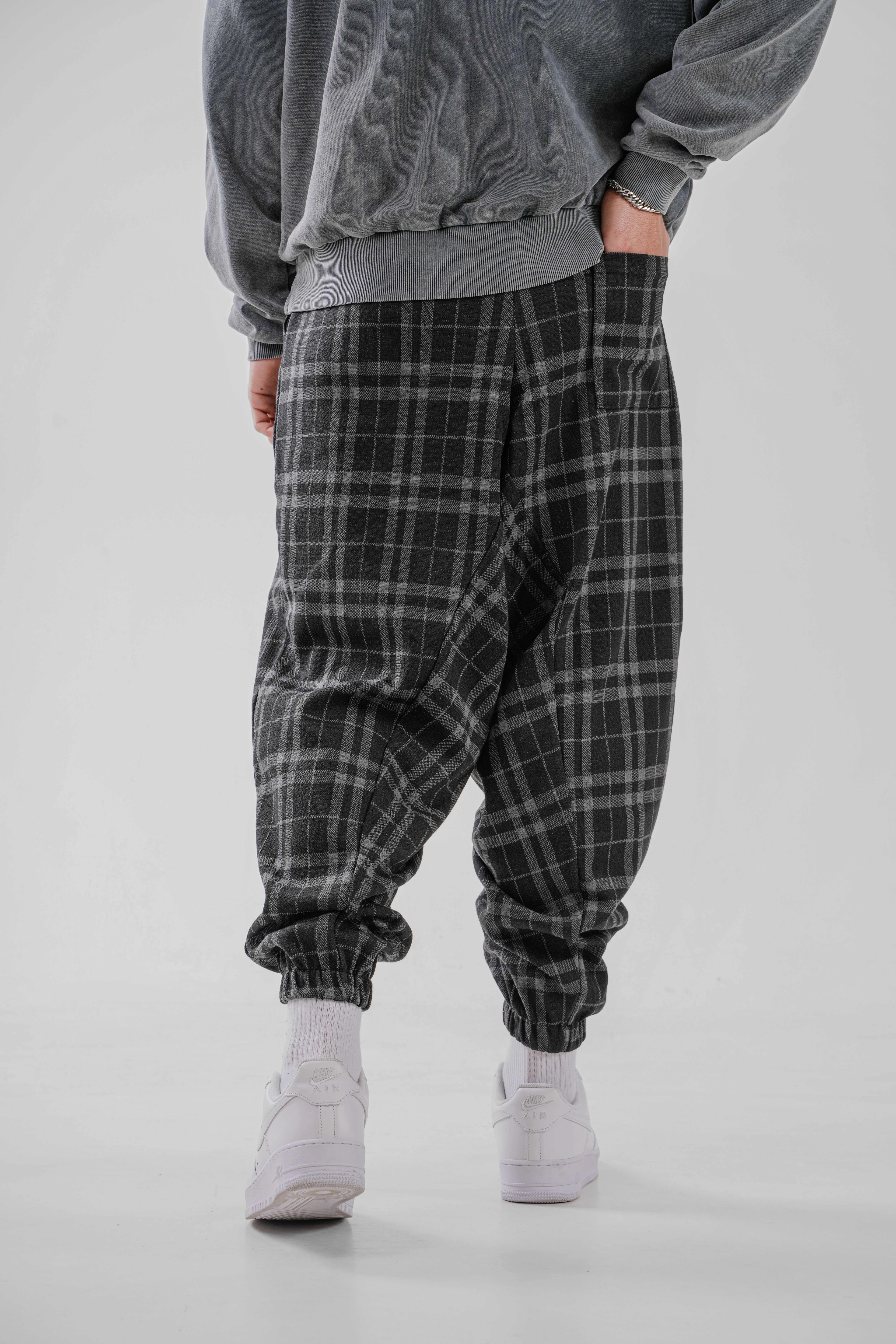 Erkek Gri Ekose Şalvar Pantolon