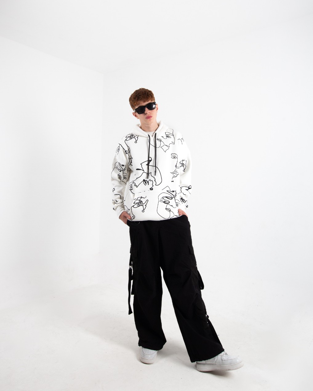 Erkek Ekru Picasso Oversize Sweatshirt