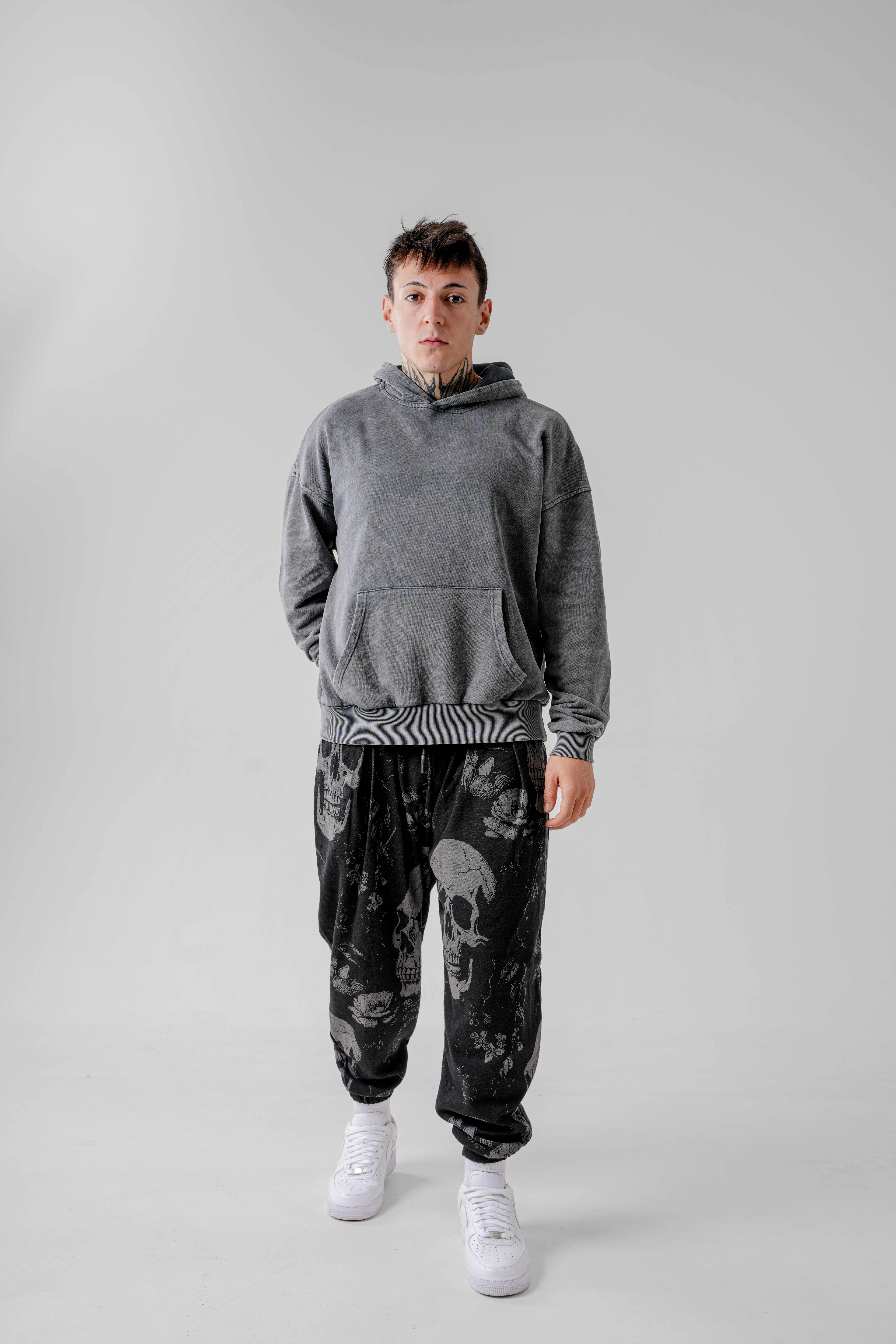 Erkek Soft Big Skull Pileli Yarım Şalvar (SS26)