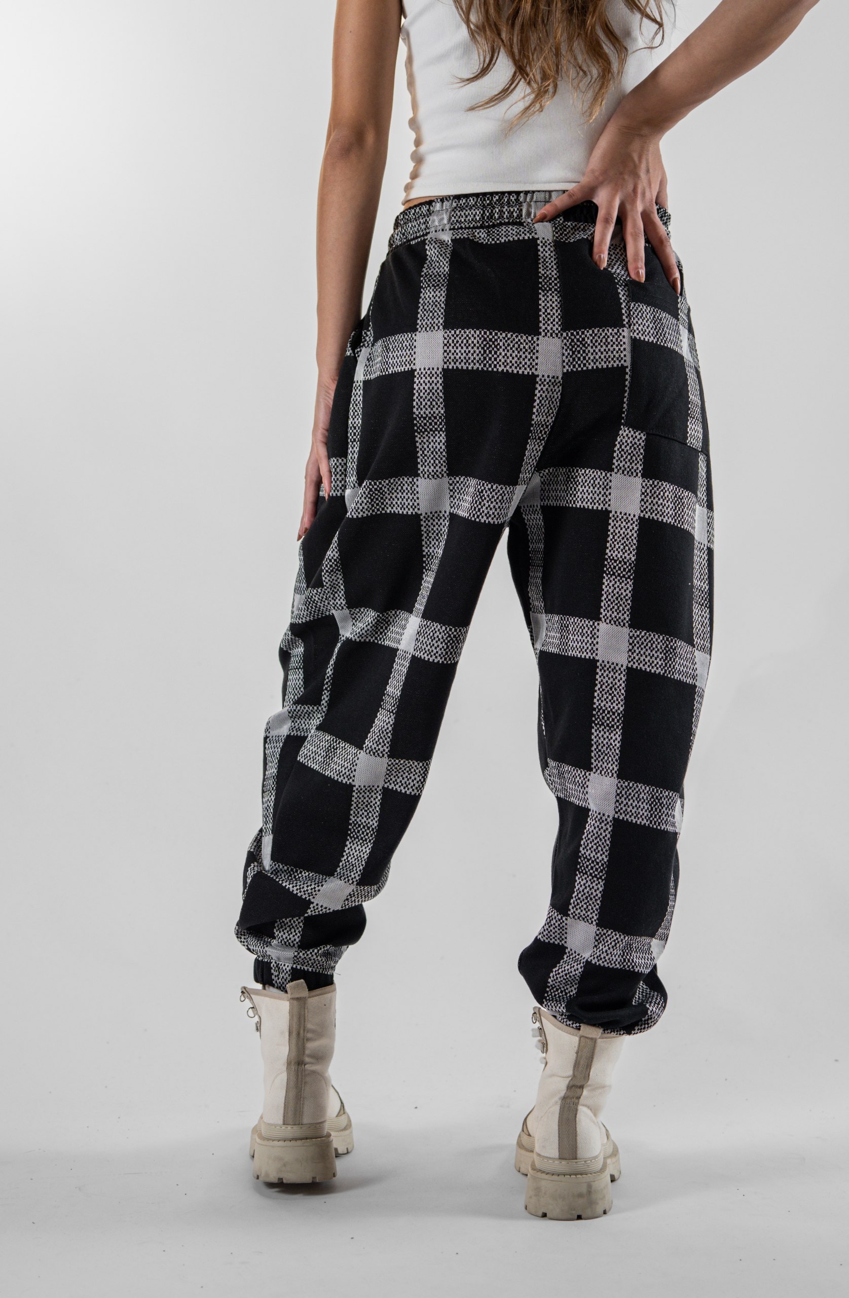 Kadın Dark Plaid Ws Pileli Eşofman Altı