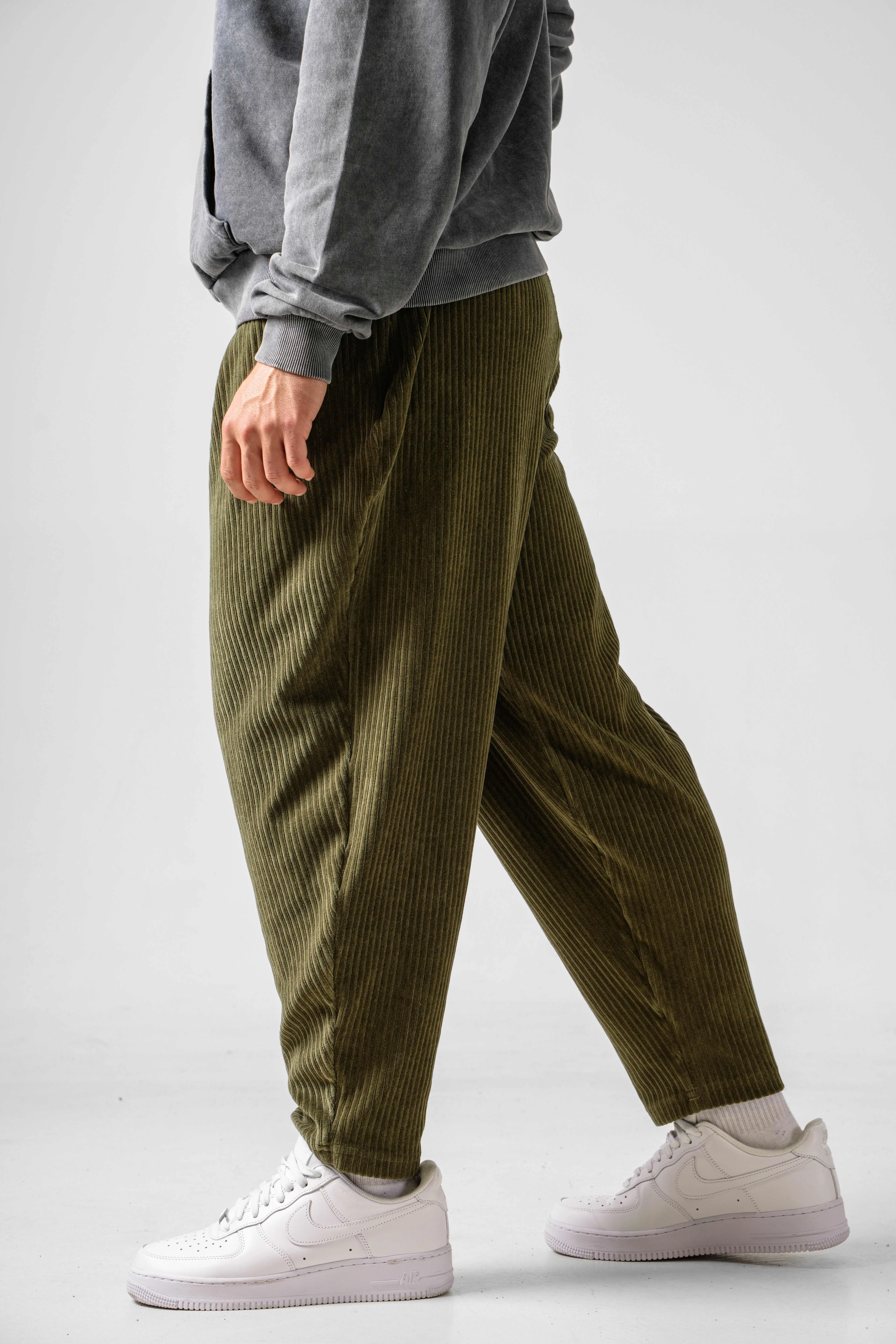 Erkek Haki Kadife Pileli Yarım Şalvar