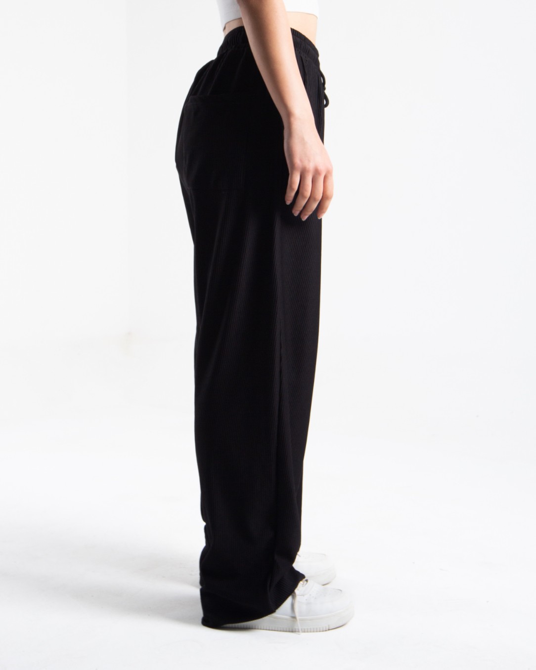 Kadın Siyah Fitilli Baggy Pantolon