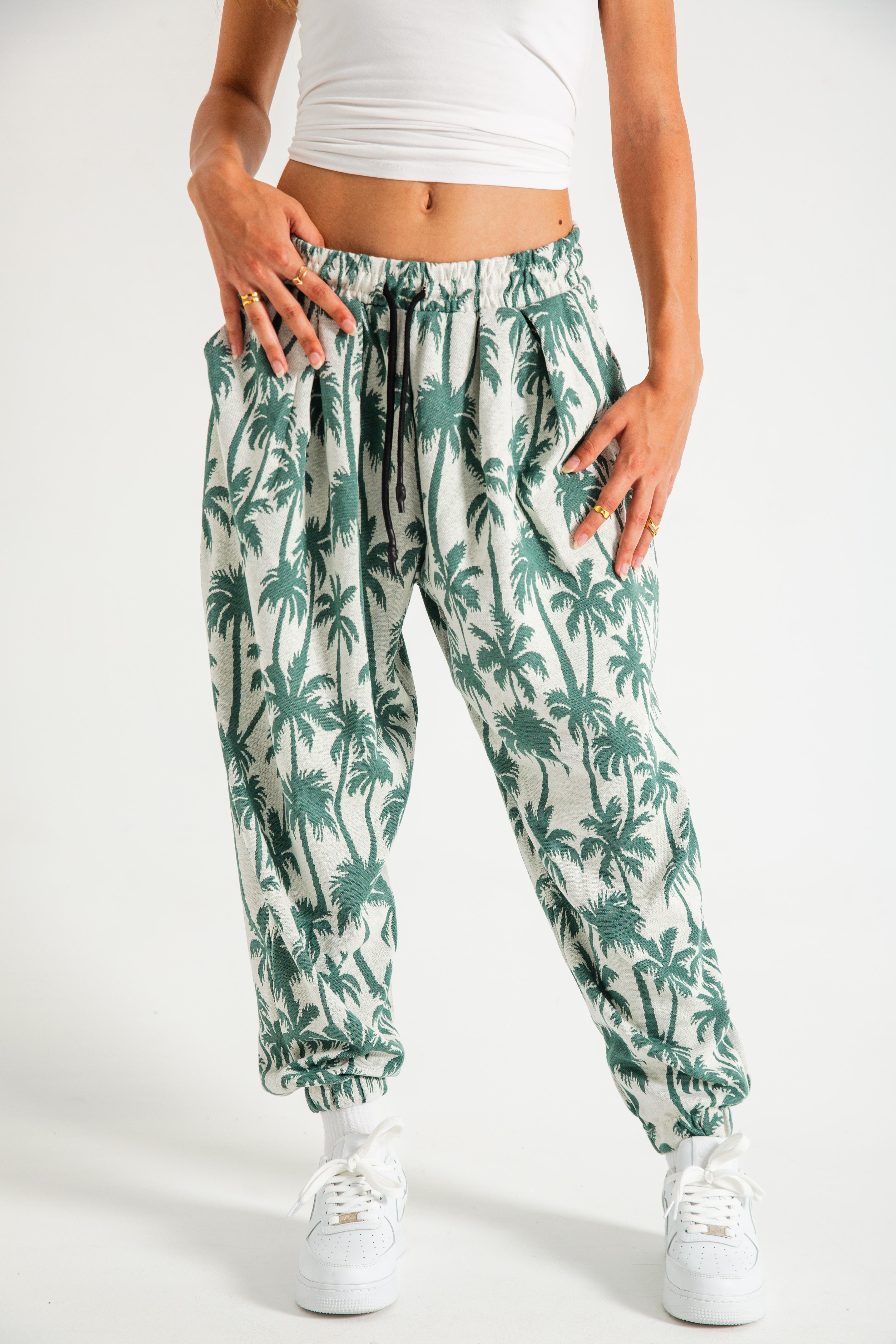 Kadın Turquoise Palm Pileli Eşofman Altı