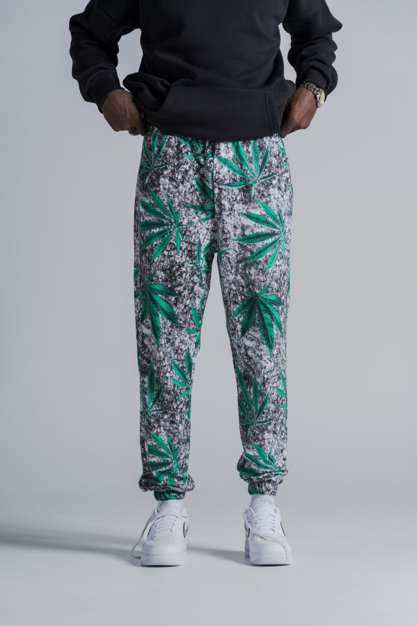 Erkek Yeşil Yaprak Desenli Jogger