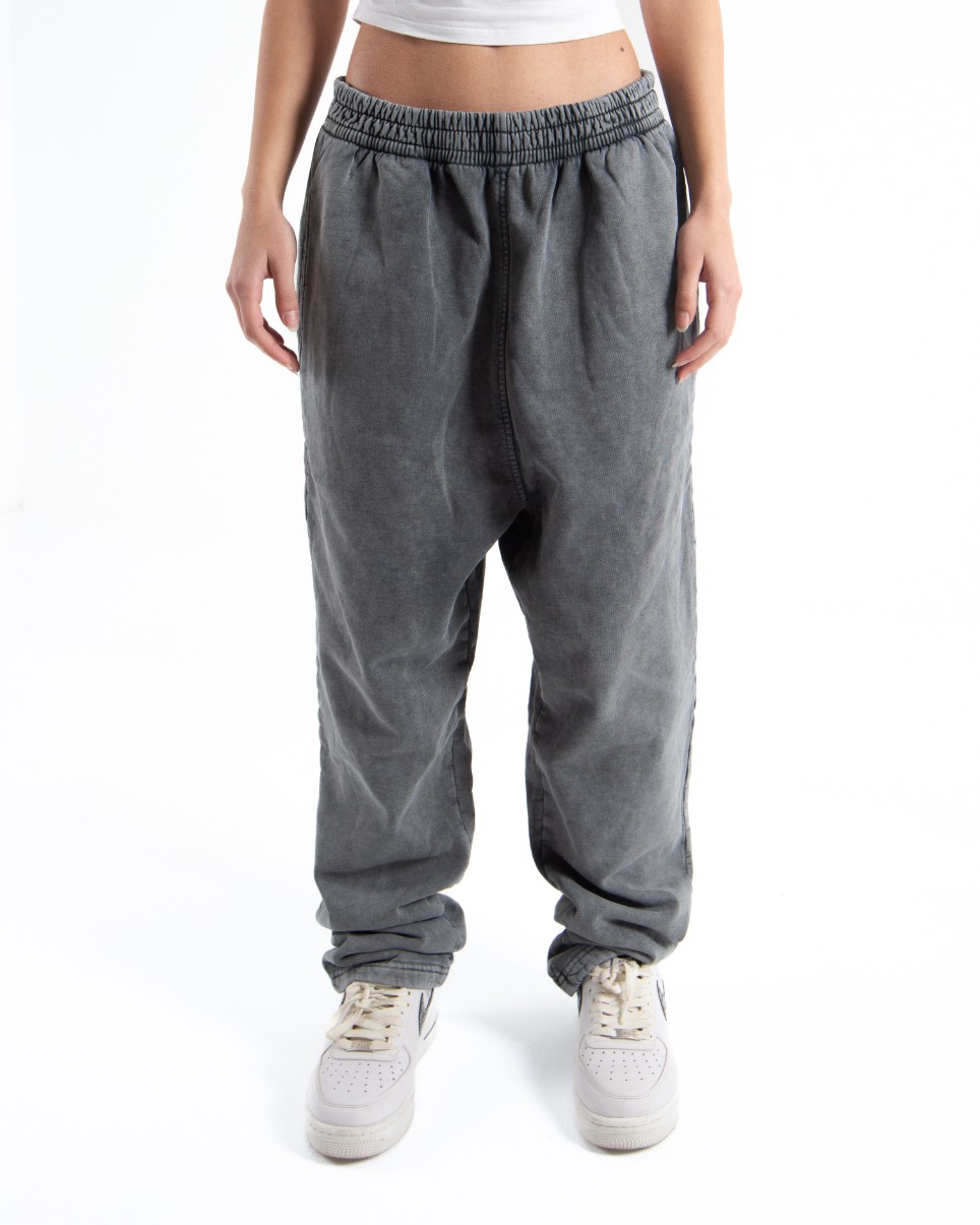 Kadın Antrasit Acid Wash Oversize Eşofman Altı