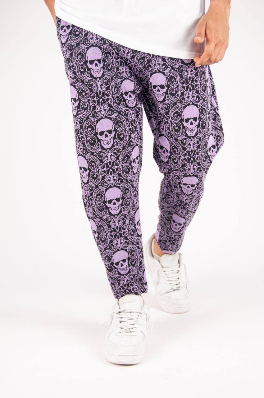 Erkek Mor Skull Pantolon