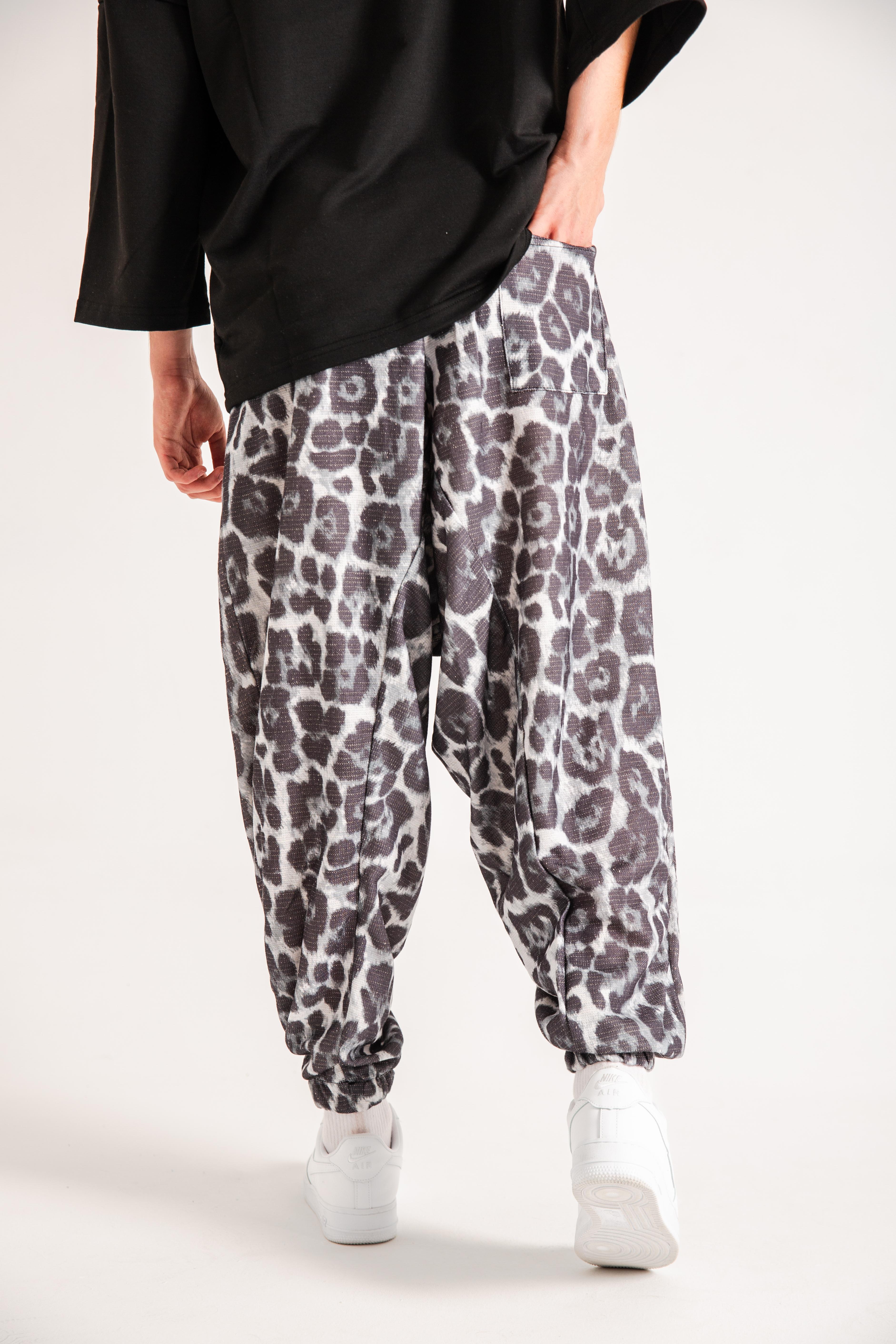 Erkek Black Leopard Bel Paça Lastikli Şalvar 