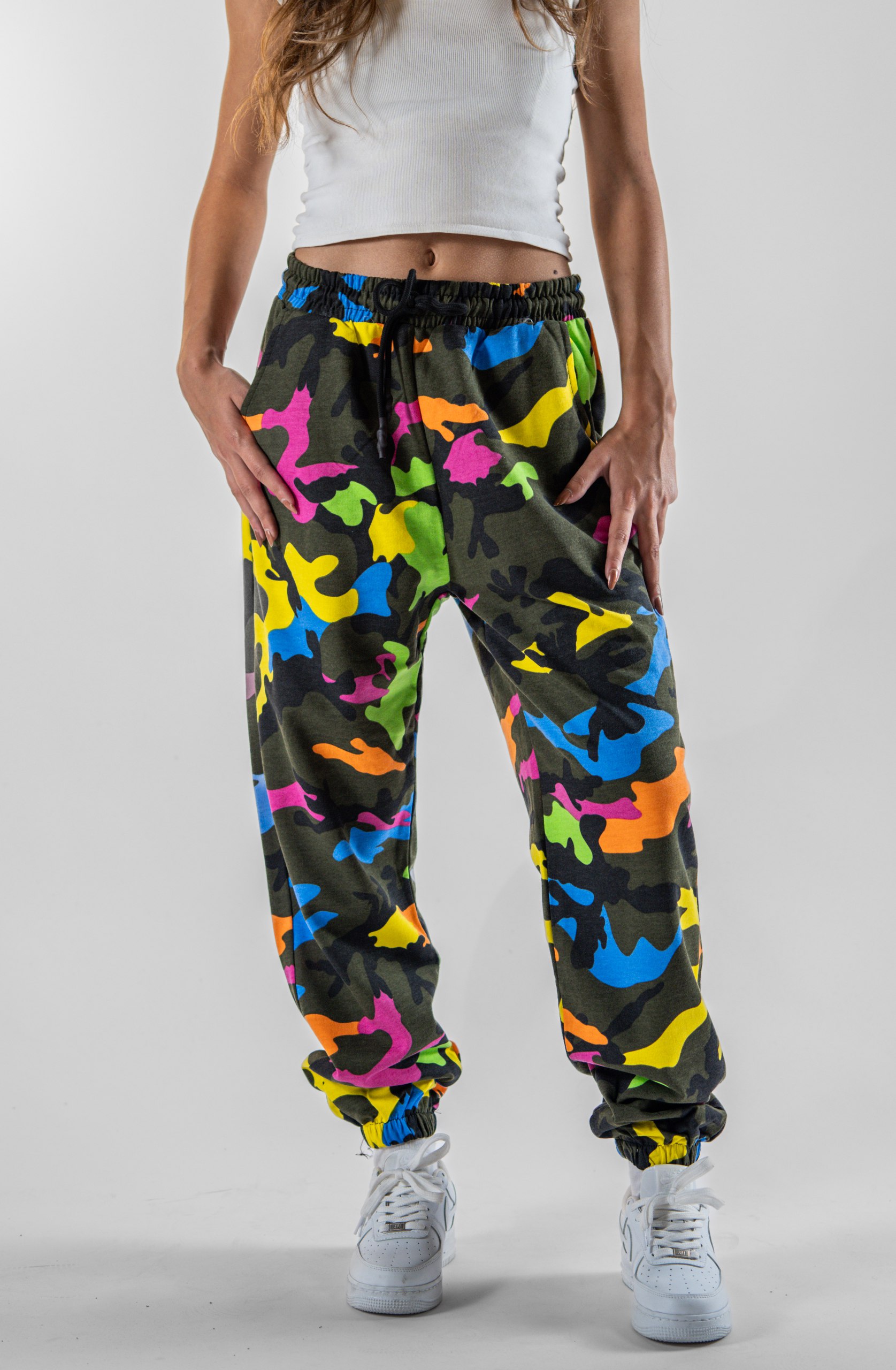 Kadın Colorful Camouflage Pileli Eşofman Altı 