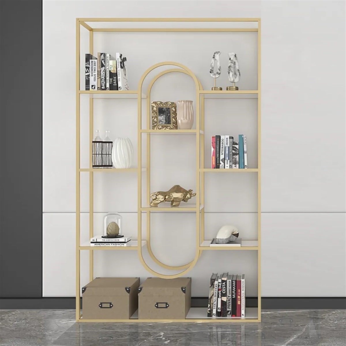 Leman Tasarım Gold Metal Kitaplık