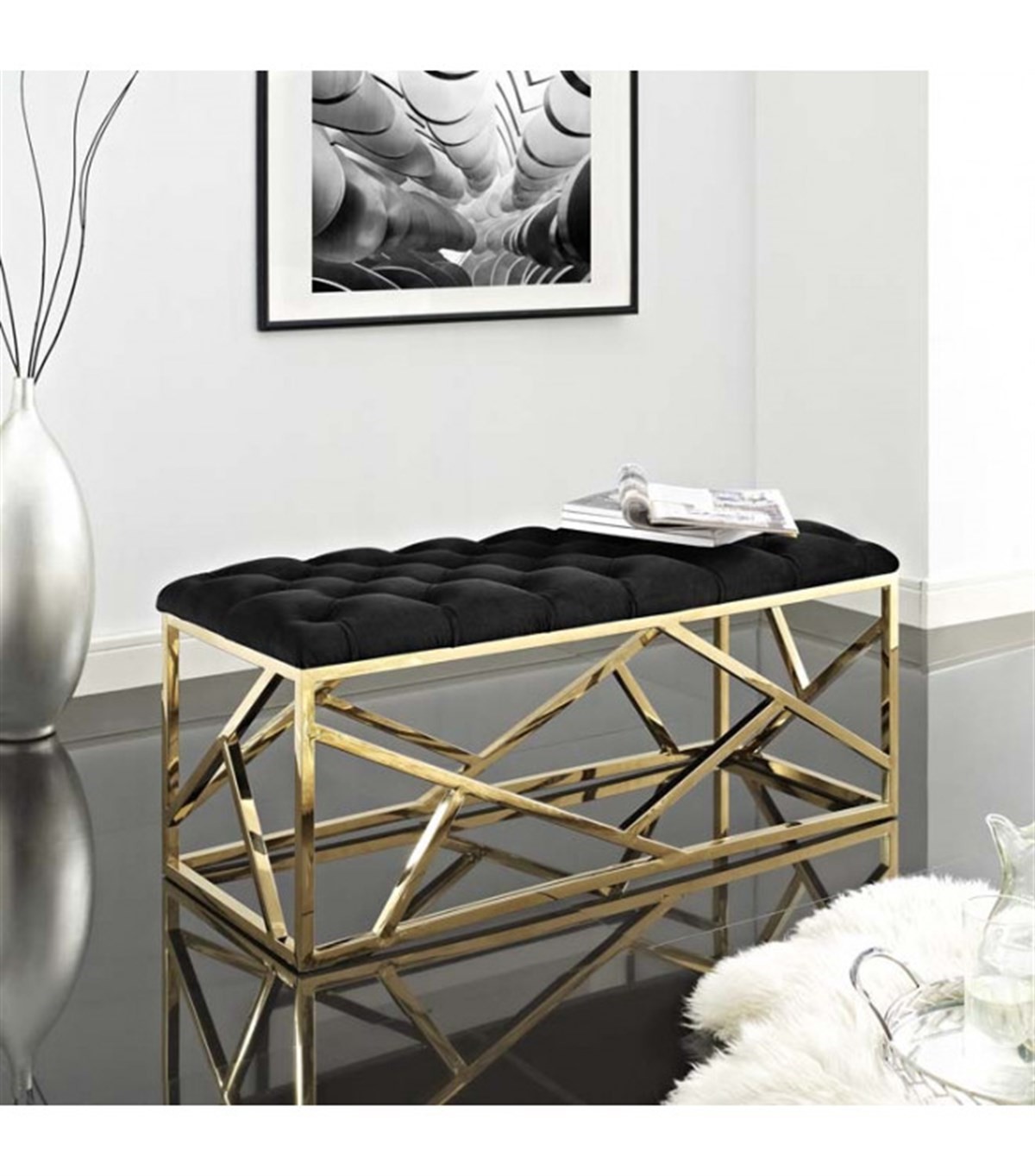 Kira Modern Gold Long Bench