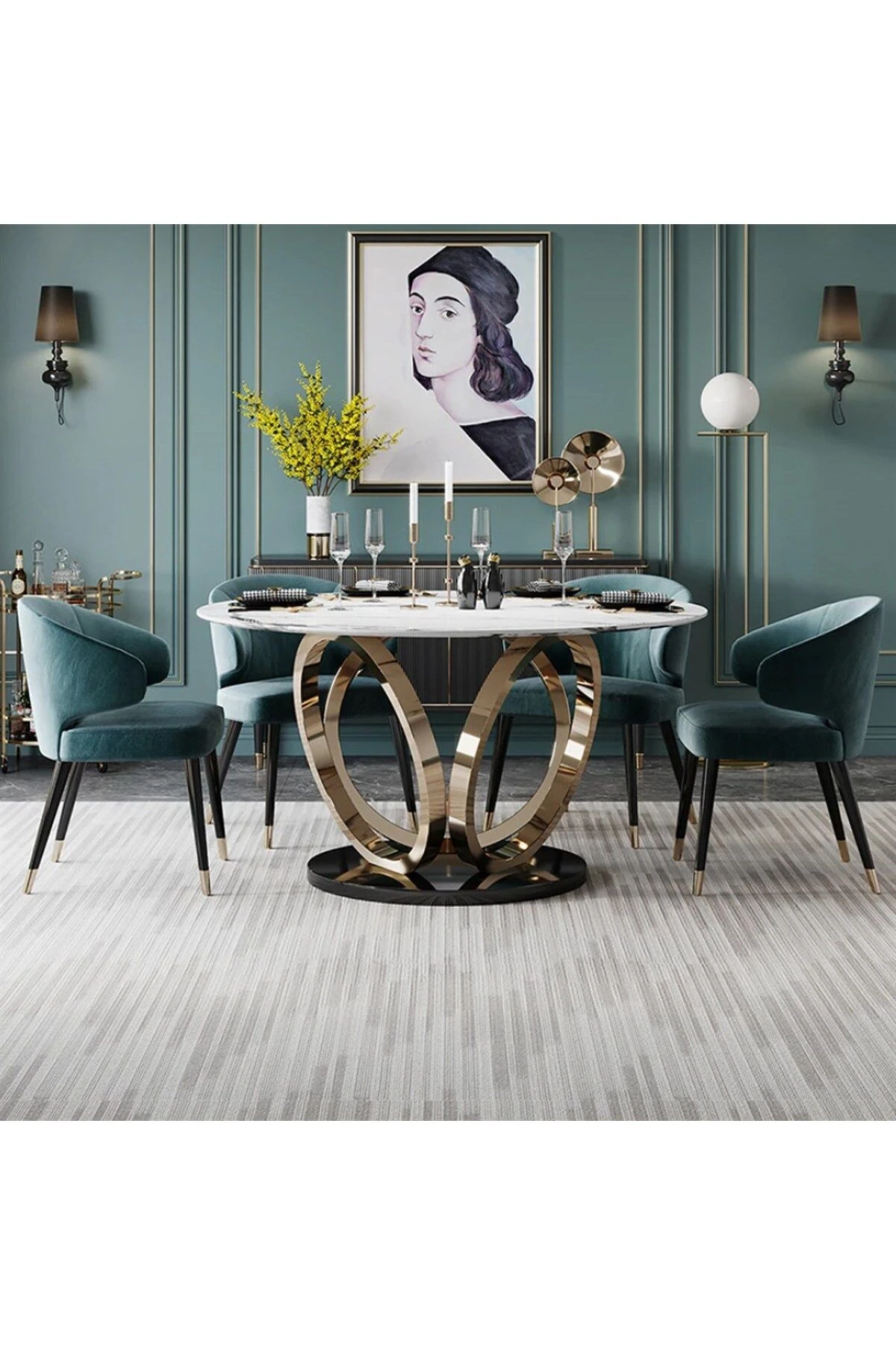 Metal Yuvarlak Gold Yemek Masası