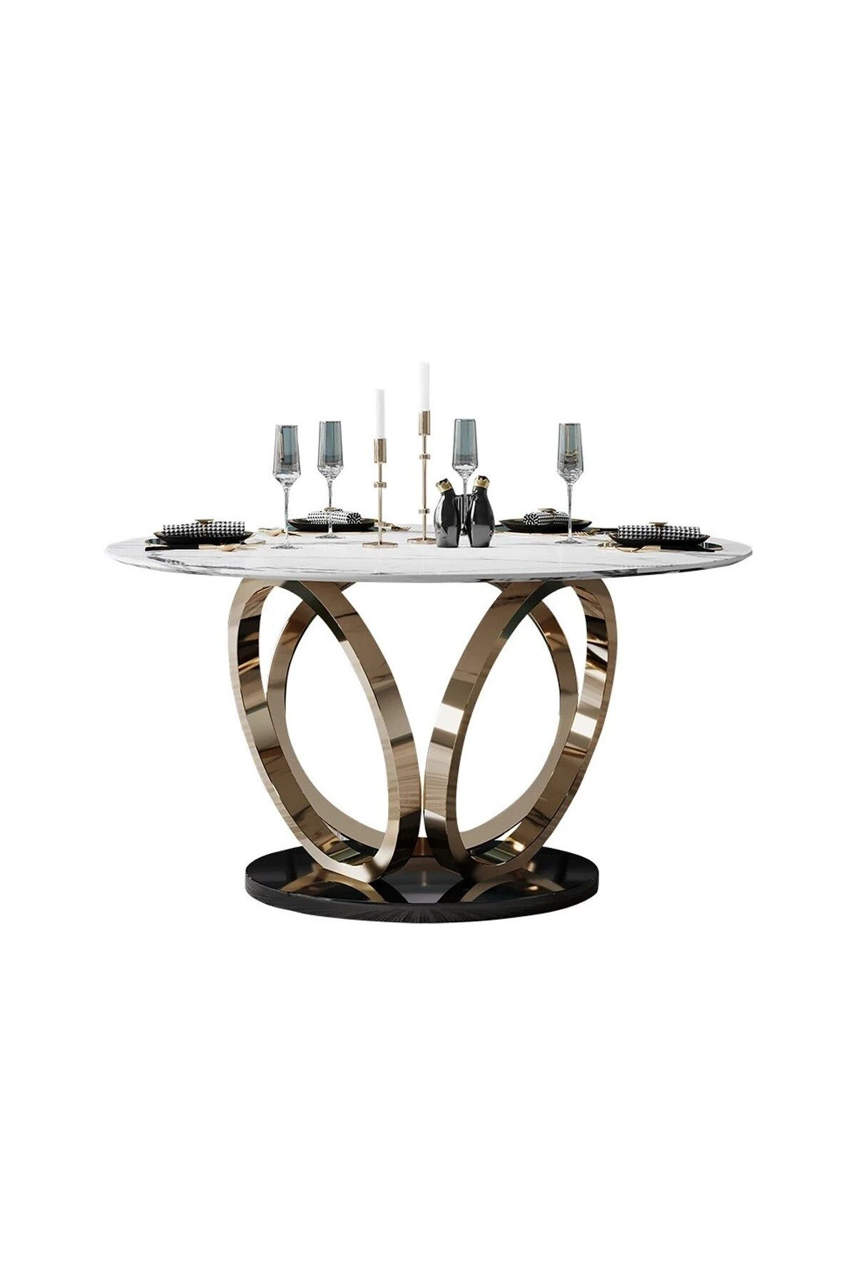 Metal Yuvarlak Gold Yemek Masası