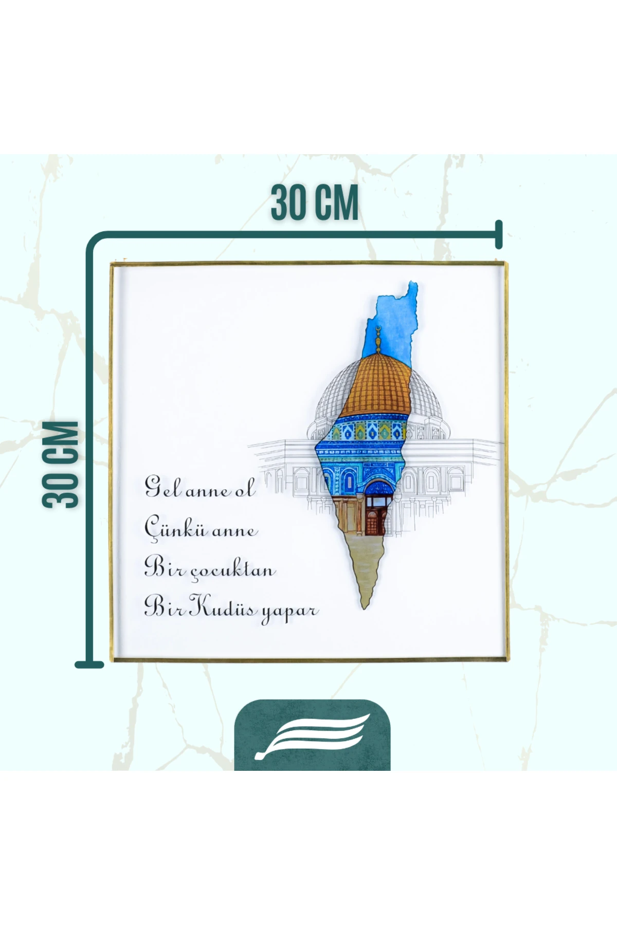 Gel Anne ol , Pirinç Çerçeveli Zincir Askılı Cam Tablo Anne Kudüs Hediye tablosu