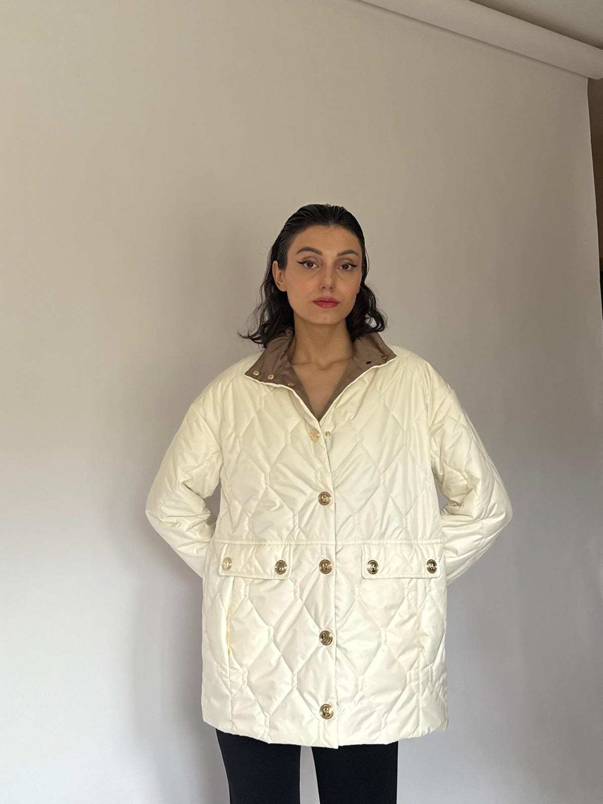 PEARL WHITE COAT WITH GOLD BUTTONS