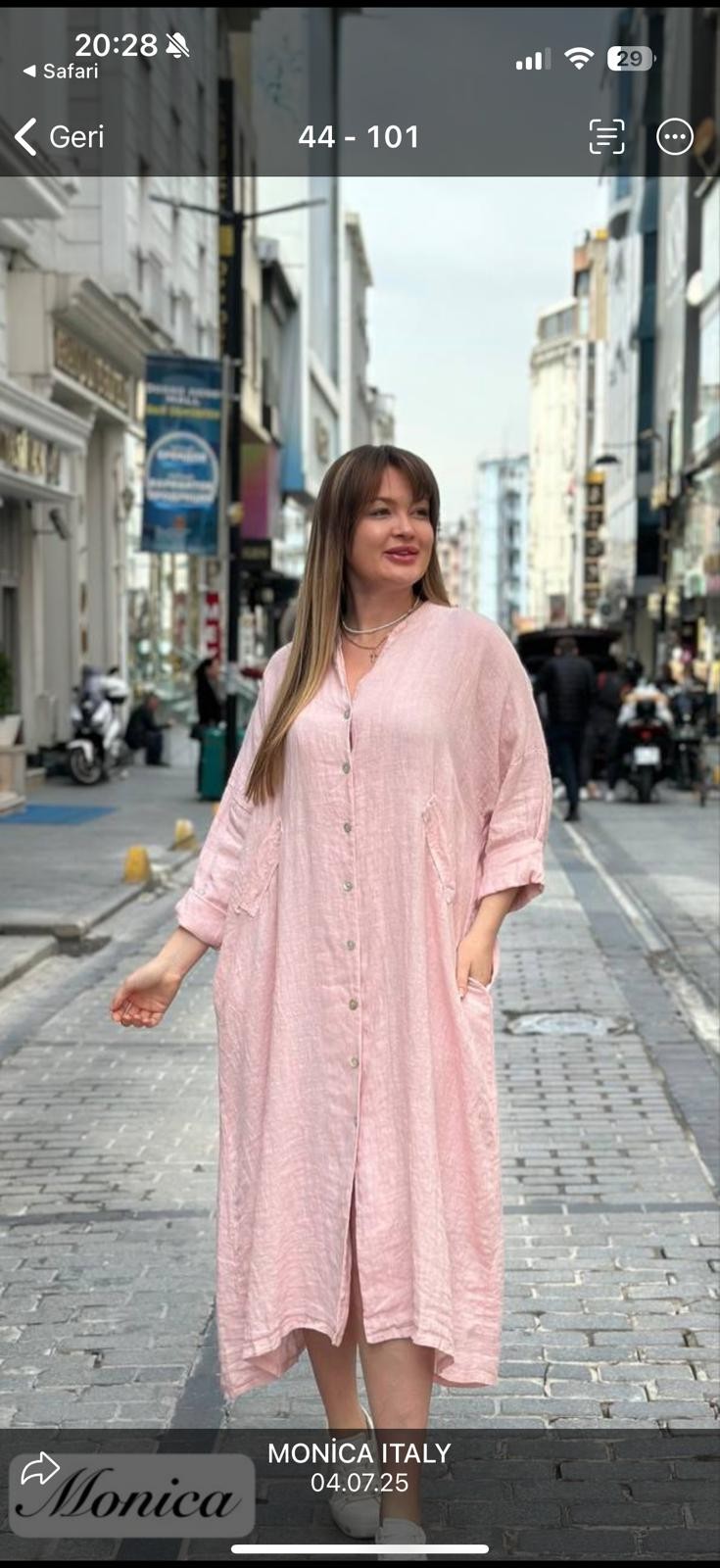 BOYDAN FUL DÜĞMELİ KETEN GÖMLEK ELBİSE
