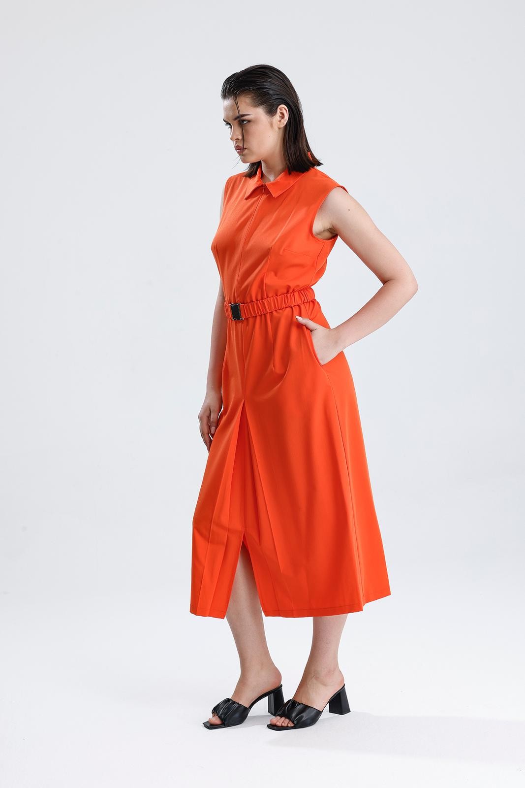 NATUREL FİBRE ORANGE UZUN ELBİSE