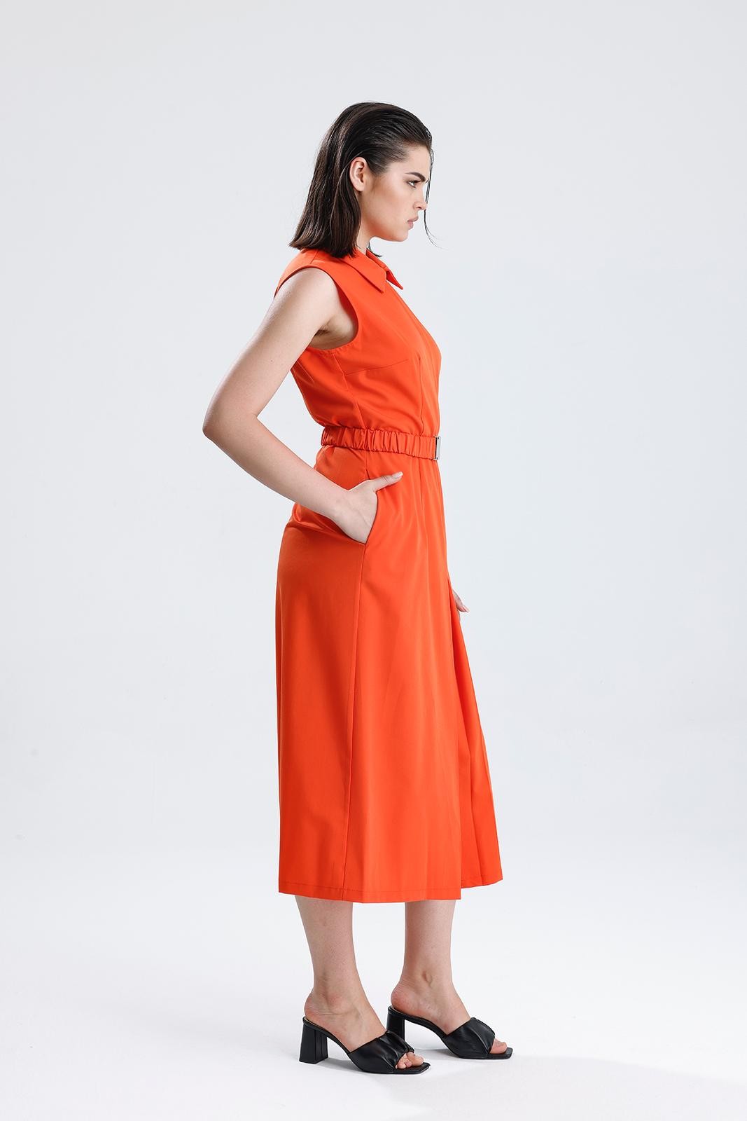 NATUREL FİBRE ORANGE UZUN ELBİSE
