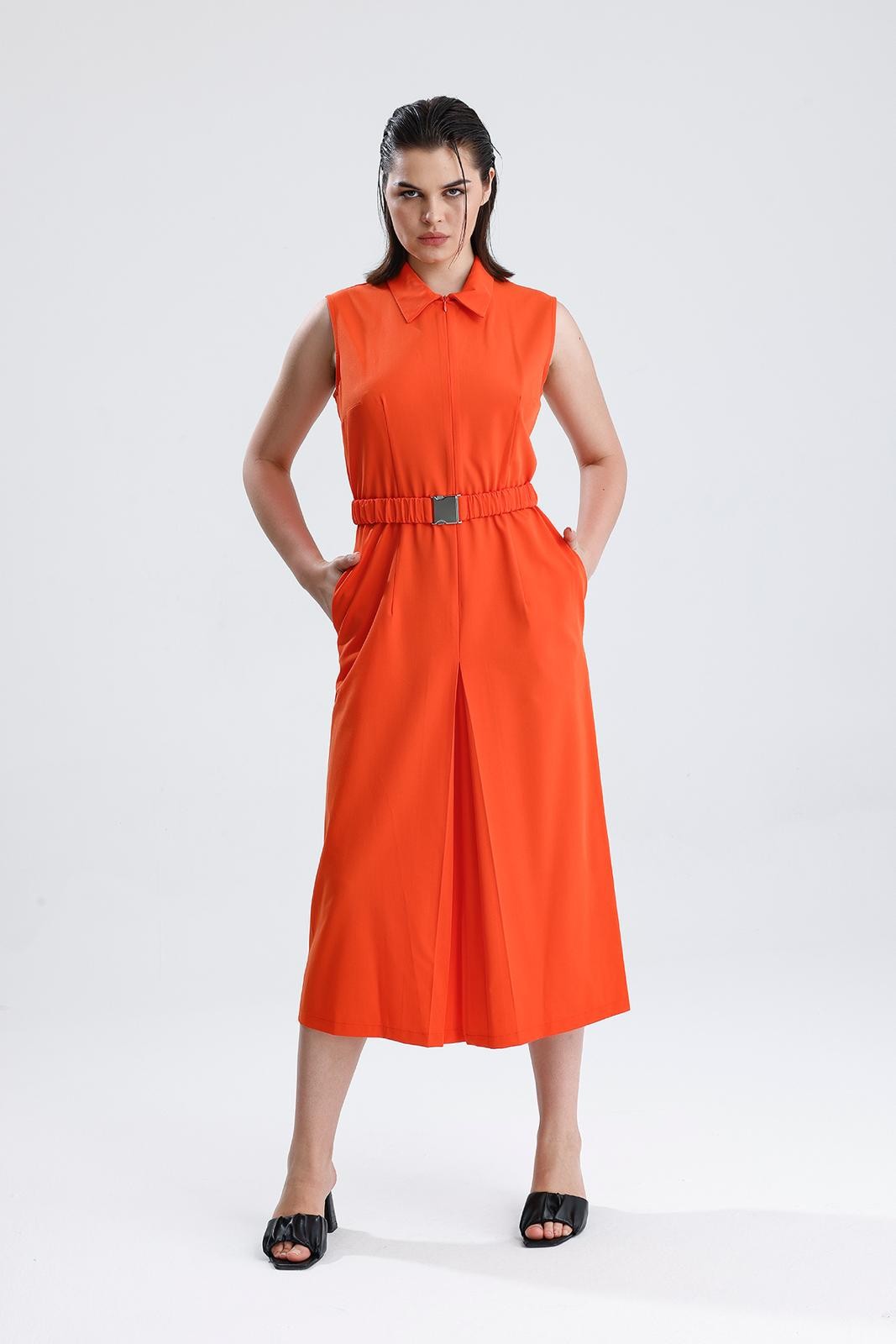 NATUREL FİBRE ORANGE UZUN ELBİSE