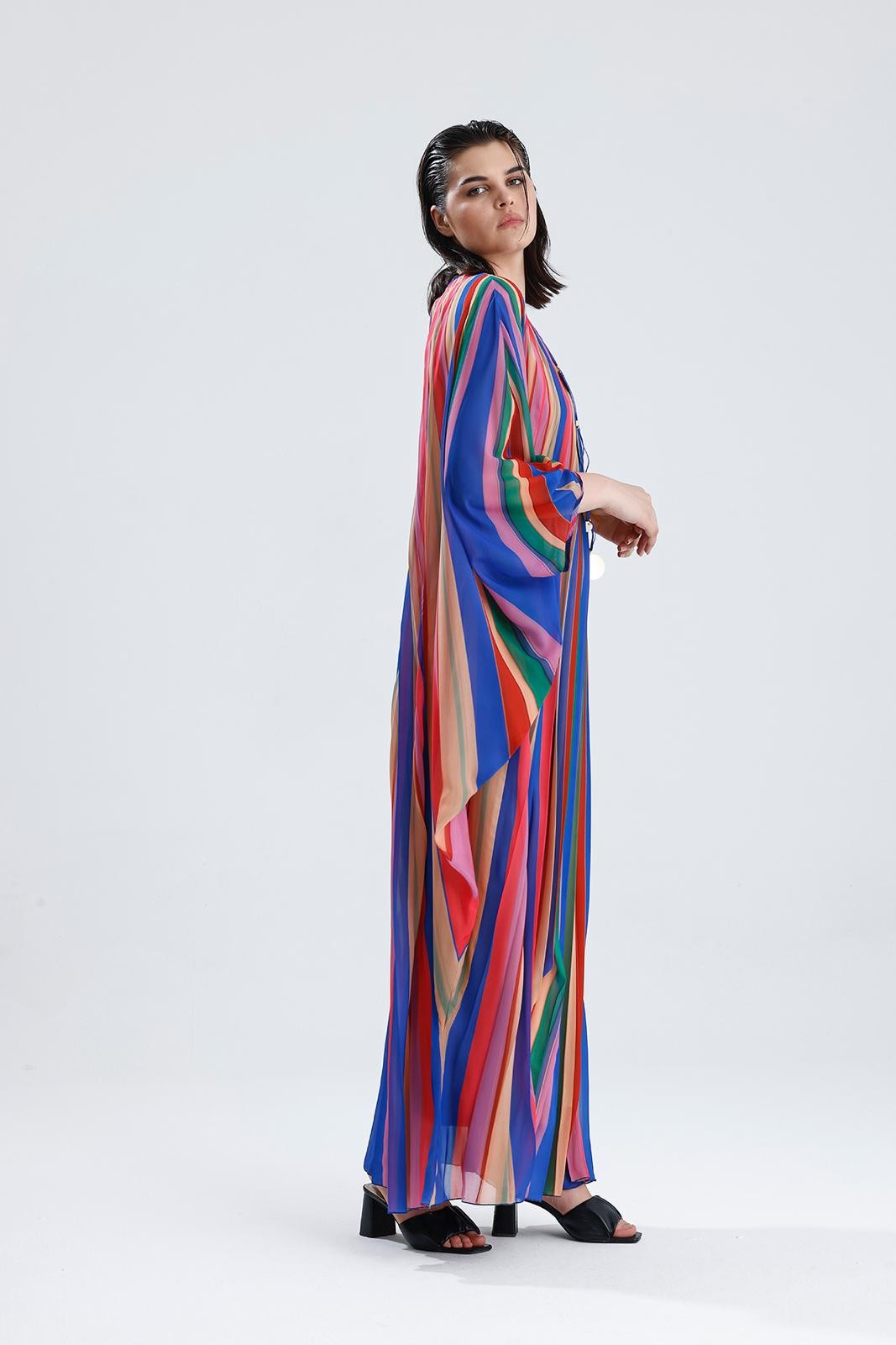 ASTARLI RENKLİ ŞİFON KAFTAN ELBİSE