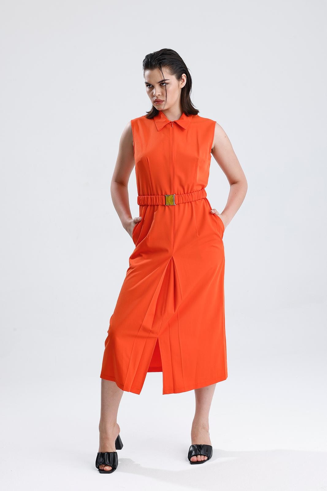 NATUREL FİBRE ORANGE UZUN ELBİSE