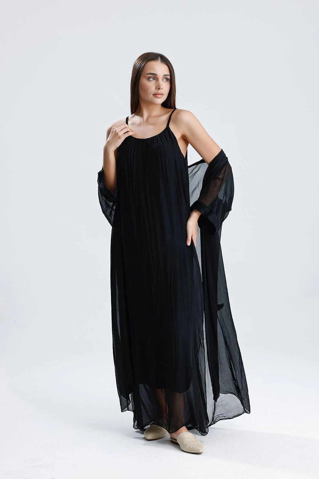 İTALYAN İPEK UZUN ELBİSE