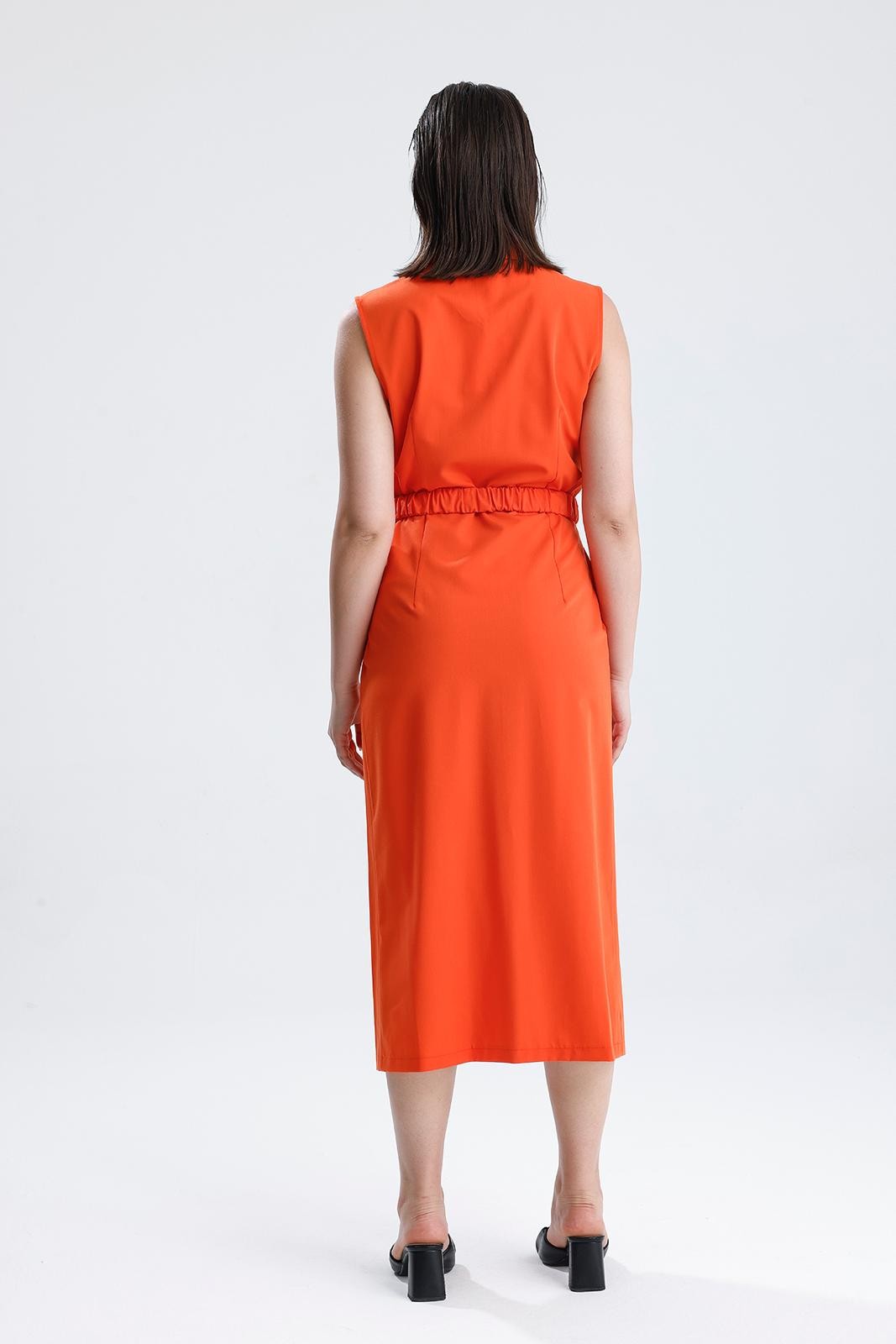 NATUREL FİBRE ORANGE UZUN ELBİSE