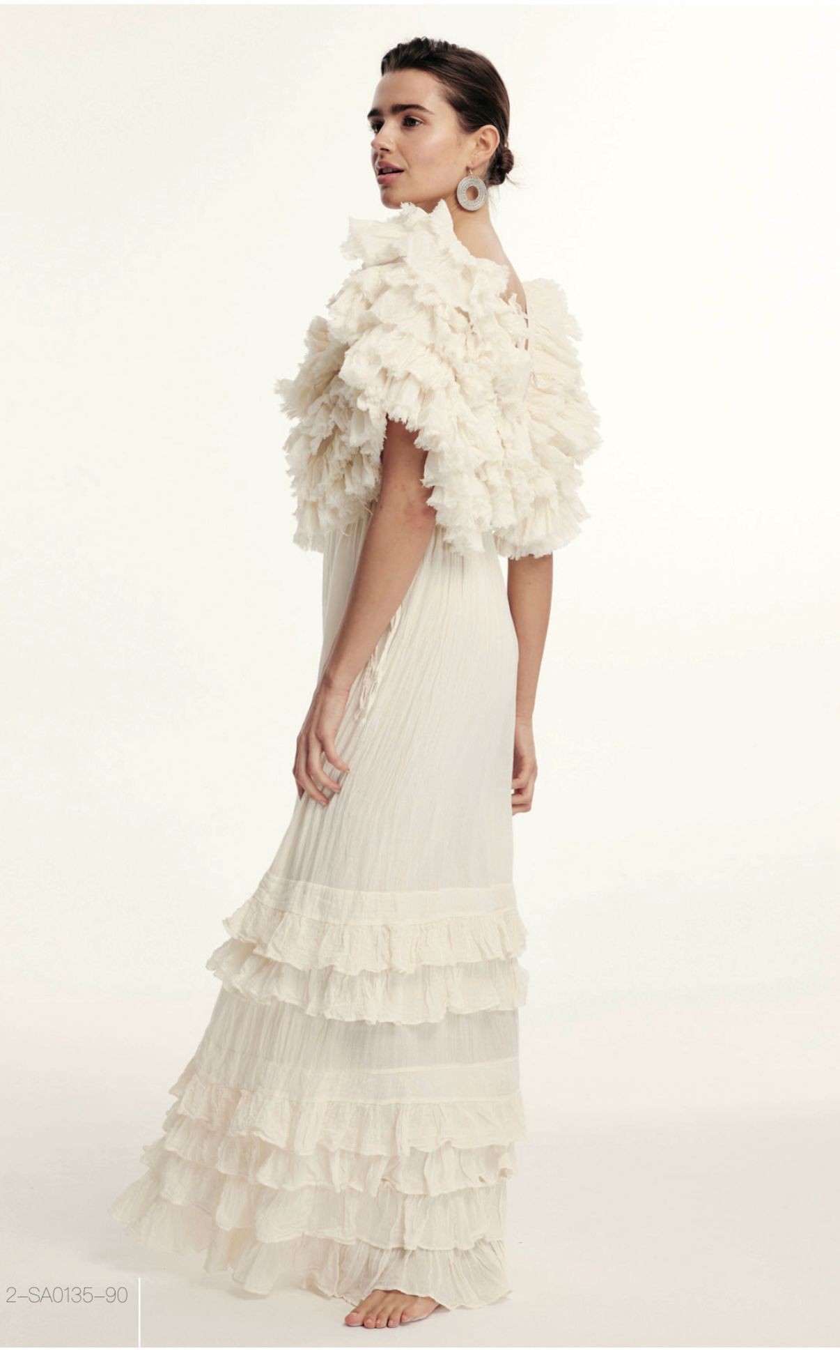 V-NECK RUFFLED SLEEVE LONG BOHEMIAN DRESS
