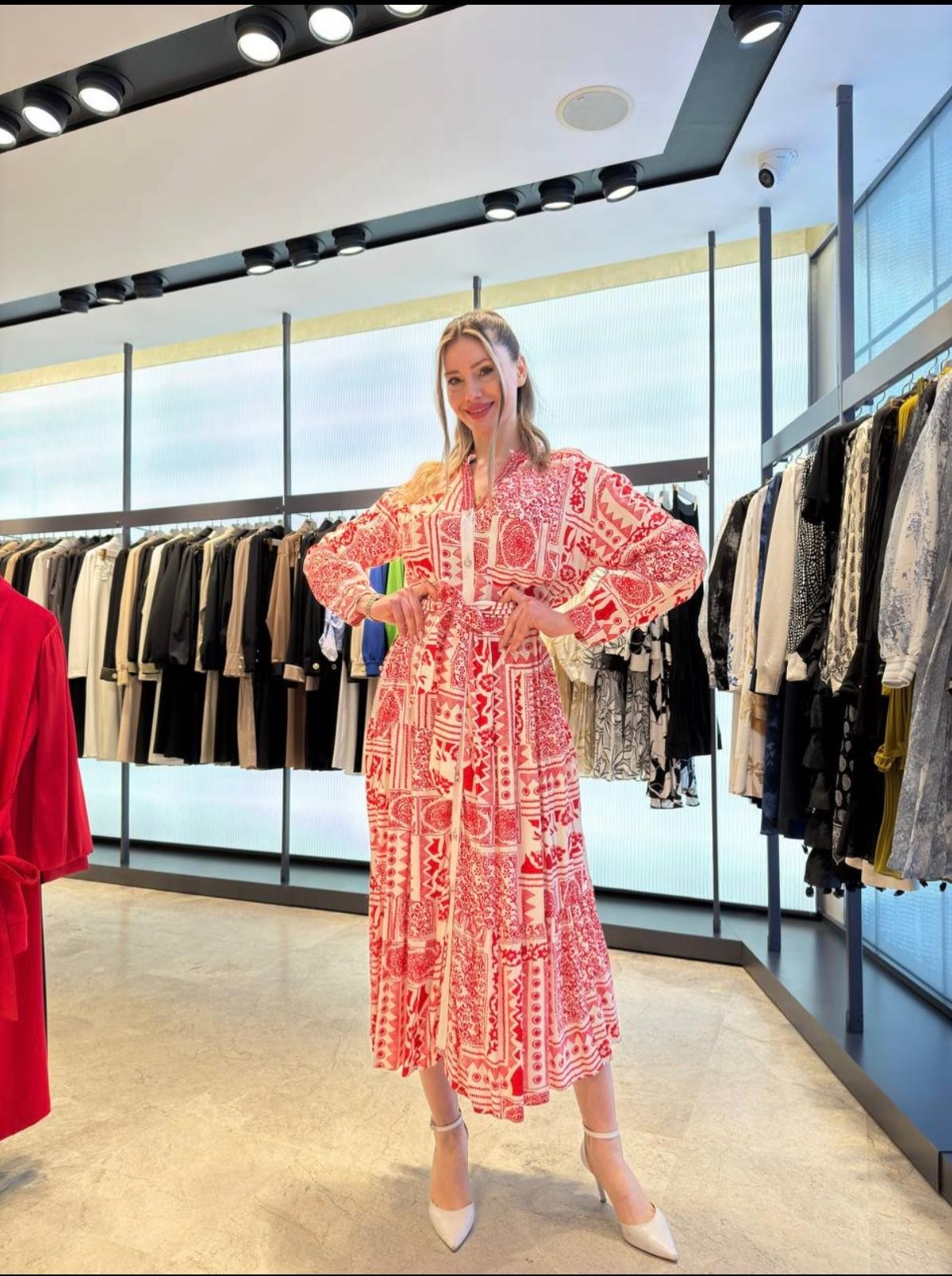 RED VISCOSE LONG DRESS