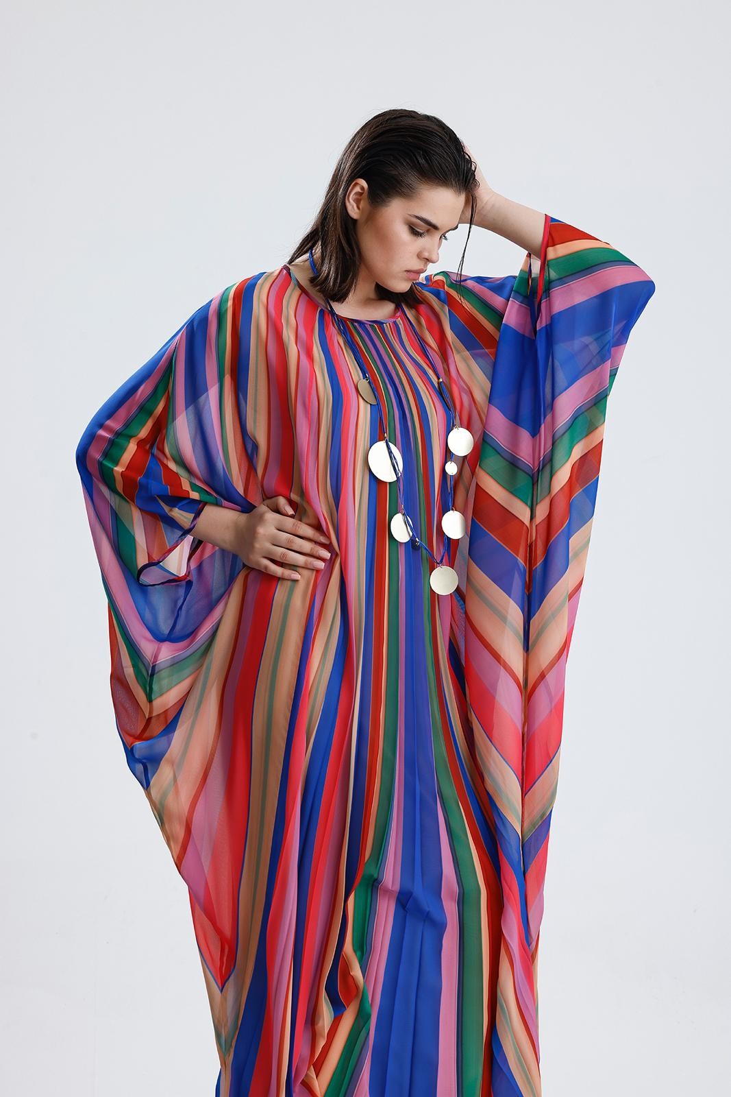 ASTARLI RENKLİ ŞİFON KAFTAN ELBİSE