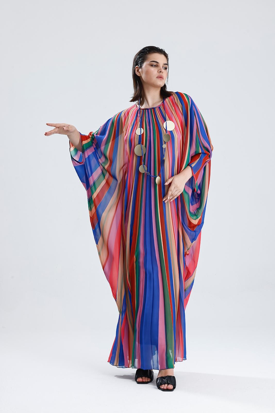 ASTARLI RENKLİ ŞİFON KAFTAN ELBİSE