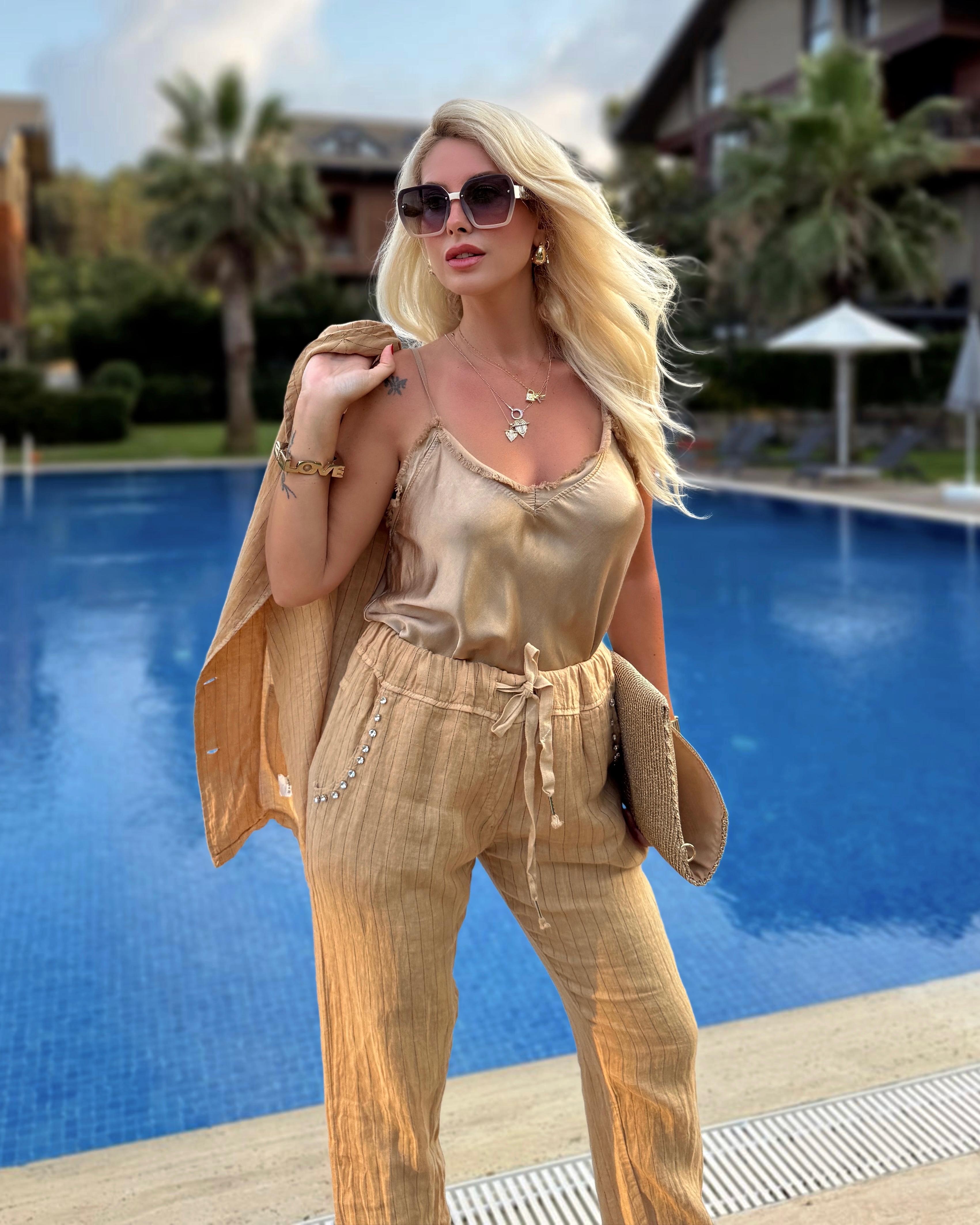 İTALYAN GOLD ASKILI BLUZ