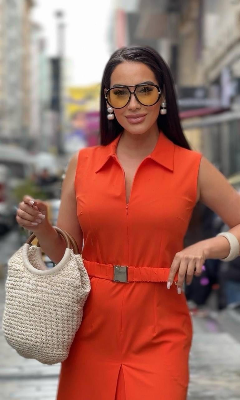 Naturel Fibre orange uzun elbise