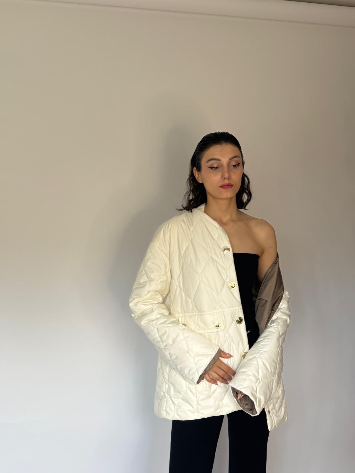 PEARL WHITE COAT WITH GOLD BUTTONS