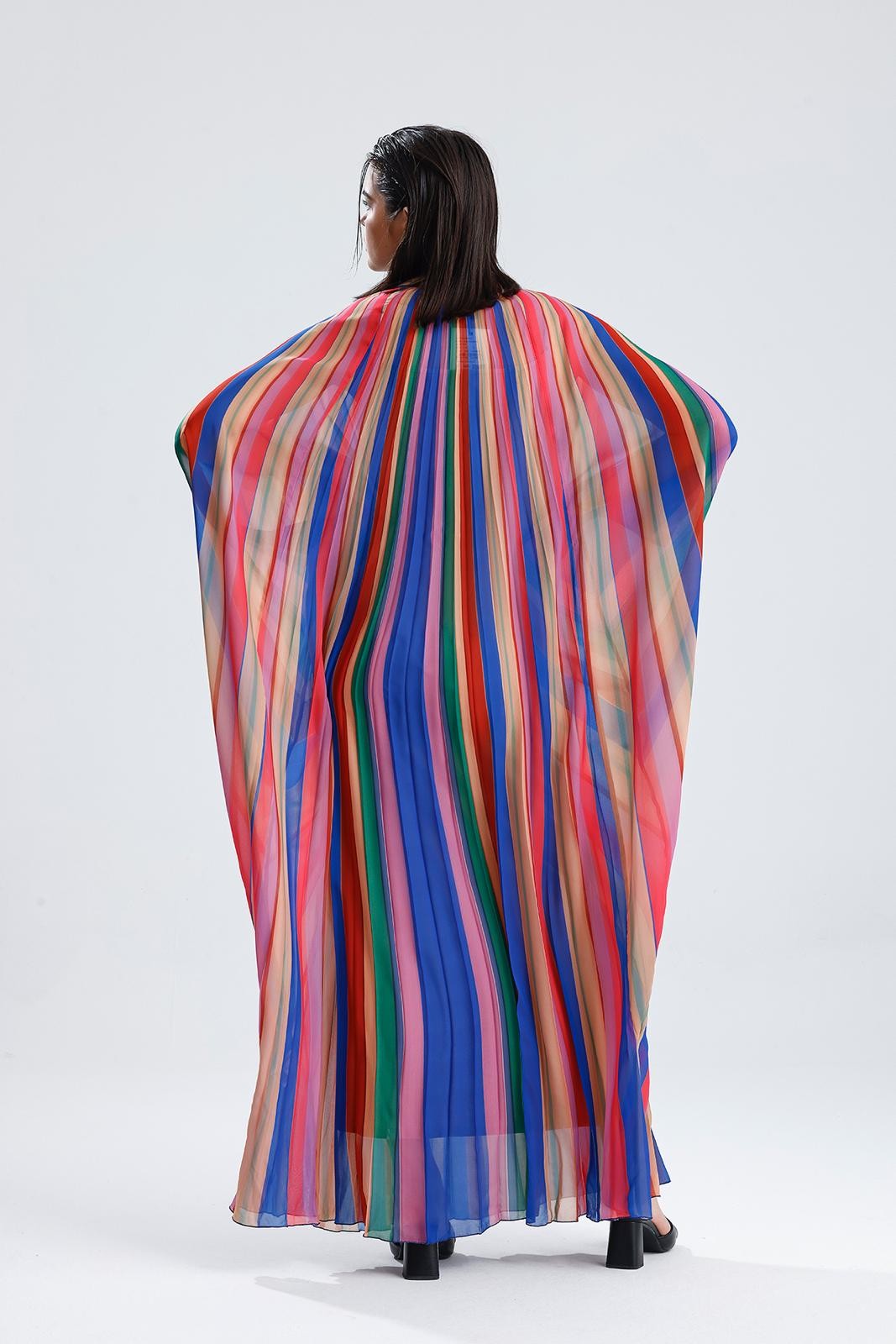 ASTARLI RENKLİ ŞİFON KAFTAN ELBİSE