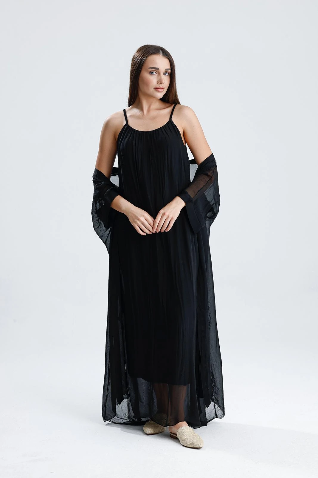 İTALYAN İPEK UZUN ELBİSE