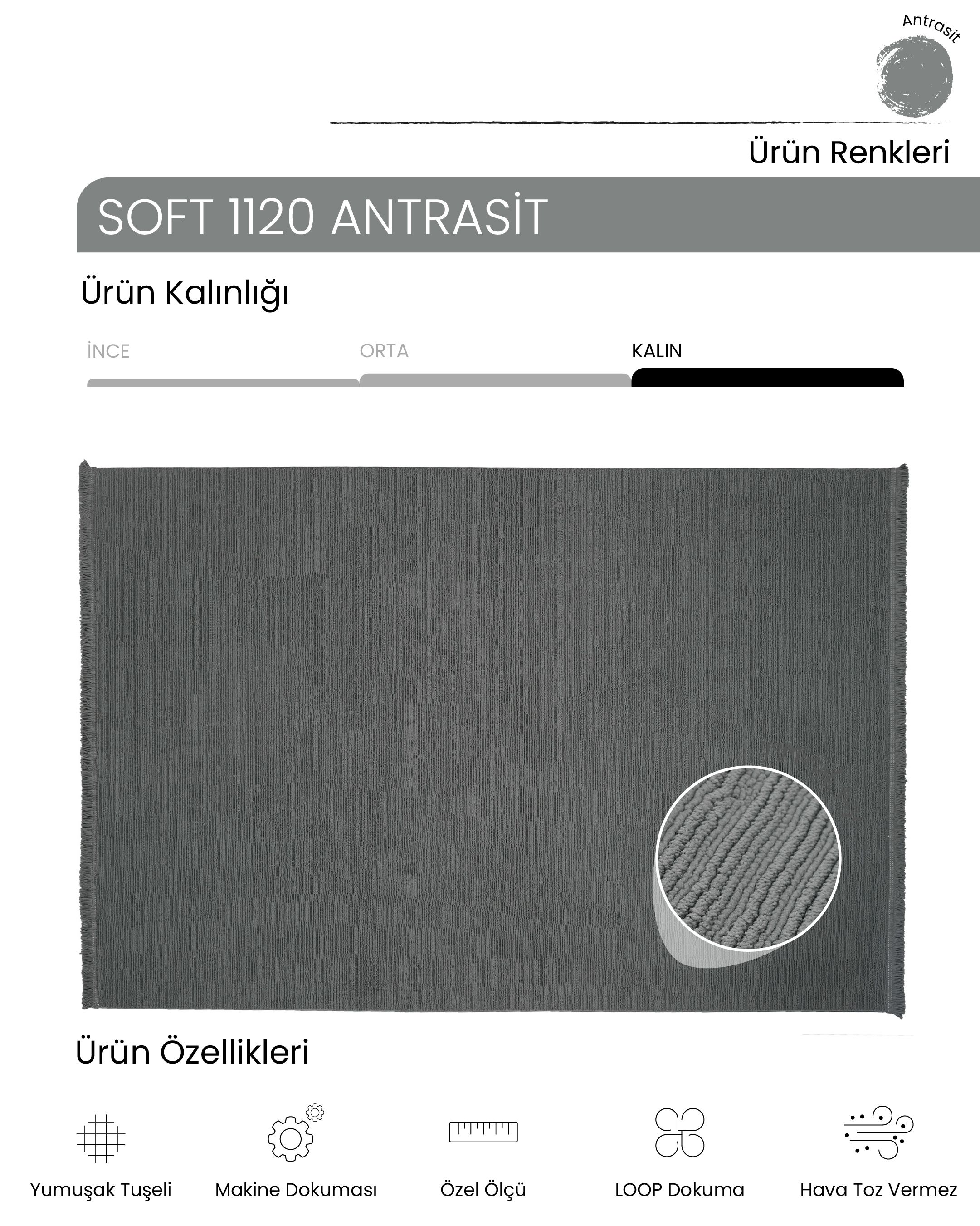 AYTEO HALI SOFT 1120 ANTRASİT YUMUŞAK TUŞELİ BUKLE HALI