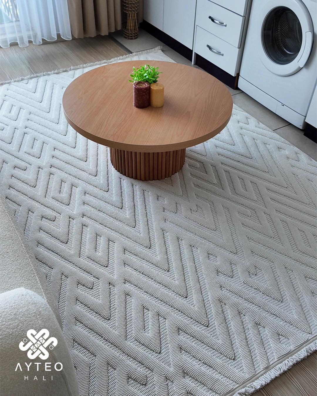 Ayteo Halı Dekor 1118 Krem Geometrik Desen İskandinav Halı