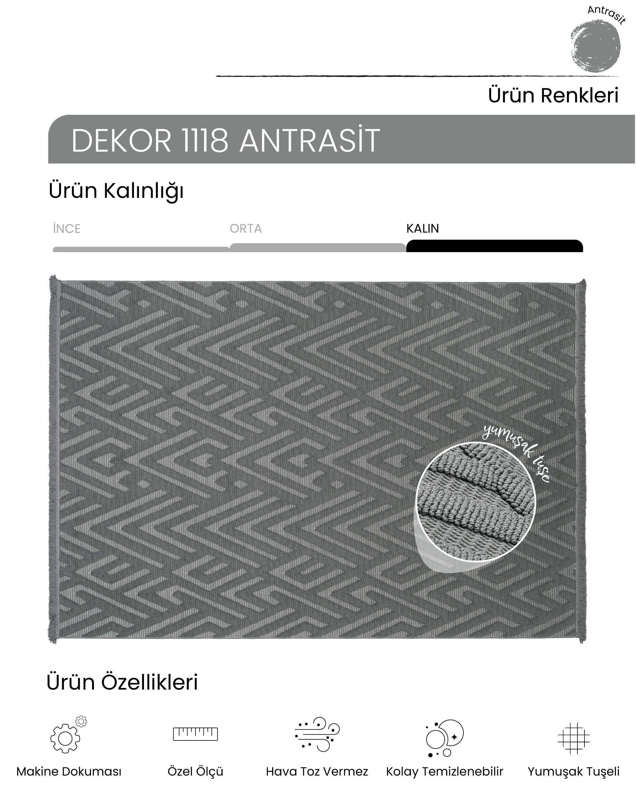 AYTEO HALI DEKOR 1118 ANTRASİT GEOMETRİK DESEN İSKANDİNAV HALI
