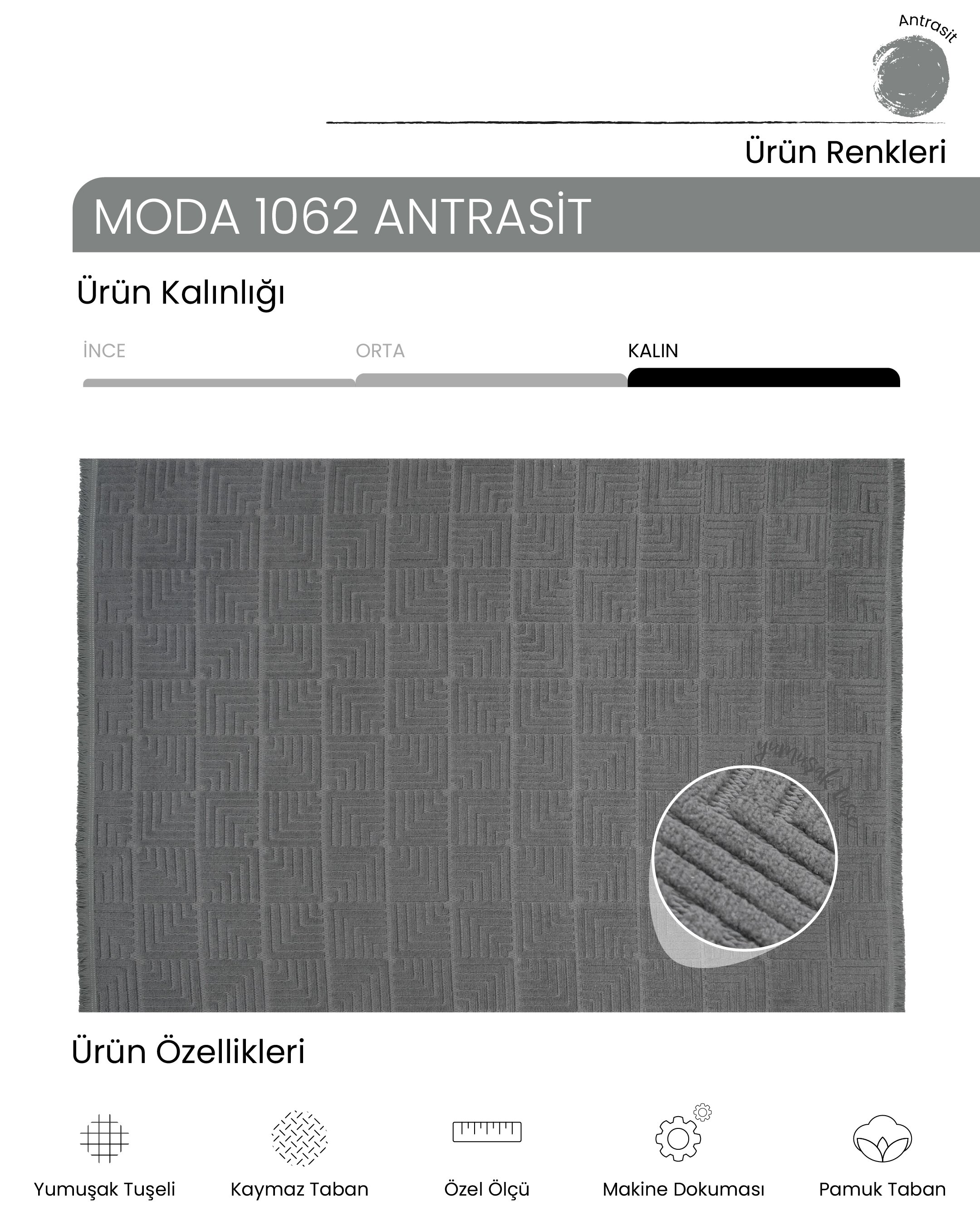 AYTEO HALI MODA 1062 ANTRASİT SADE VE ZARİF İSKANDİNAV HALI