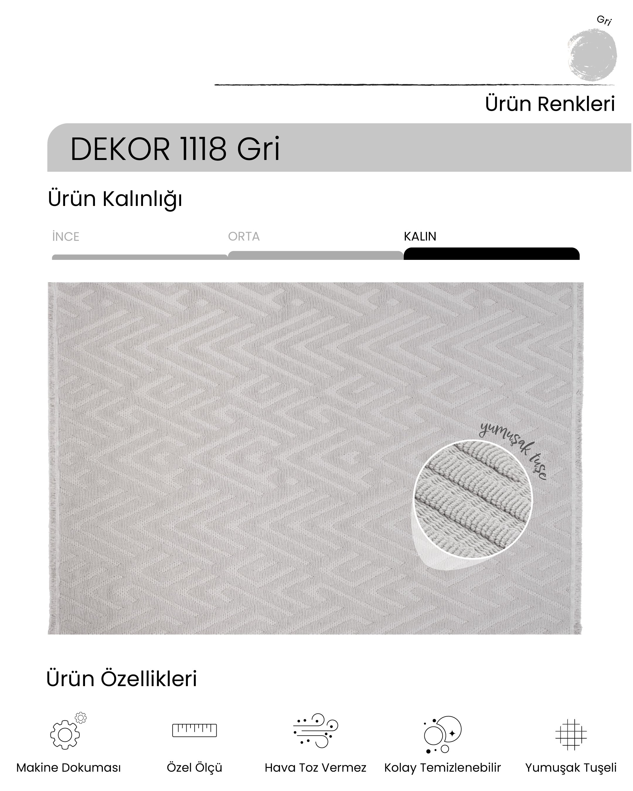 AYTEO HALI DEKOR 1118 GRİ GEOMETRİK DESEN İSKANDİNAV HALI