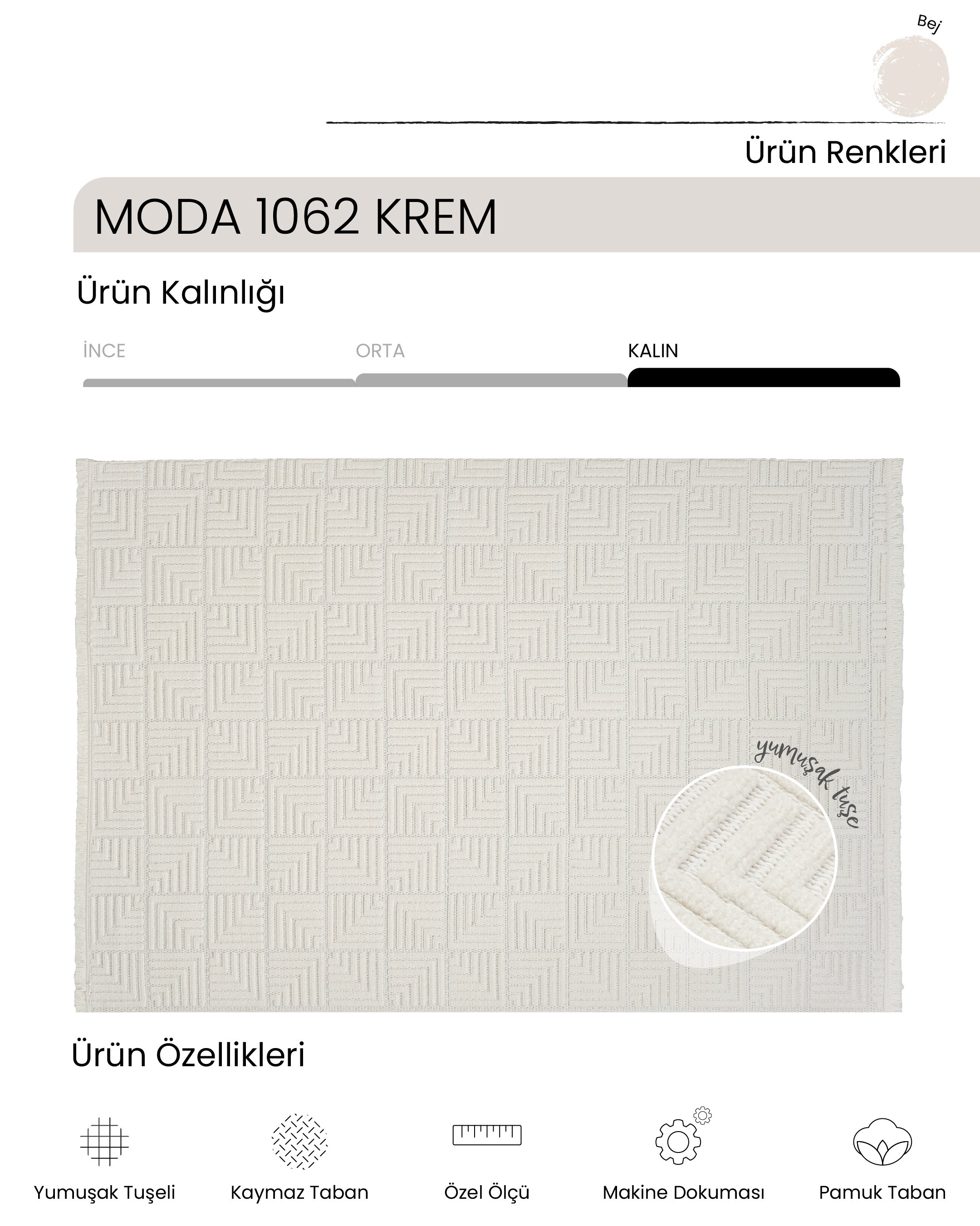 AYTEO HALI MODA 1062 KREM SADE VE ZARİF İSKANDİNAV HALI