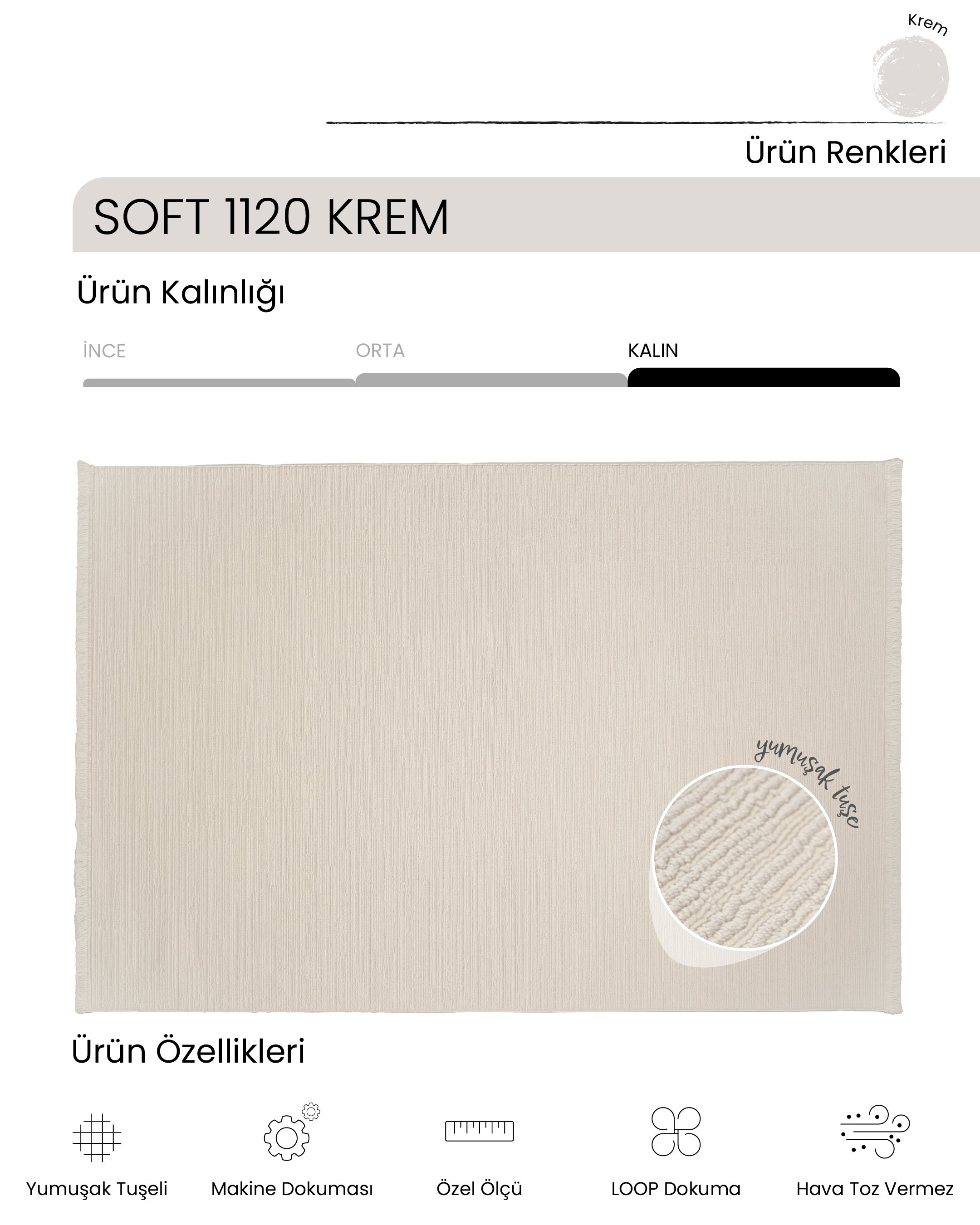 AYTEO HALI SOFT 1120 KREM YUMUŞAK TUŞELİ BUKLE HALI