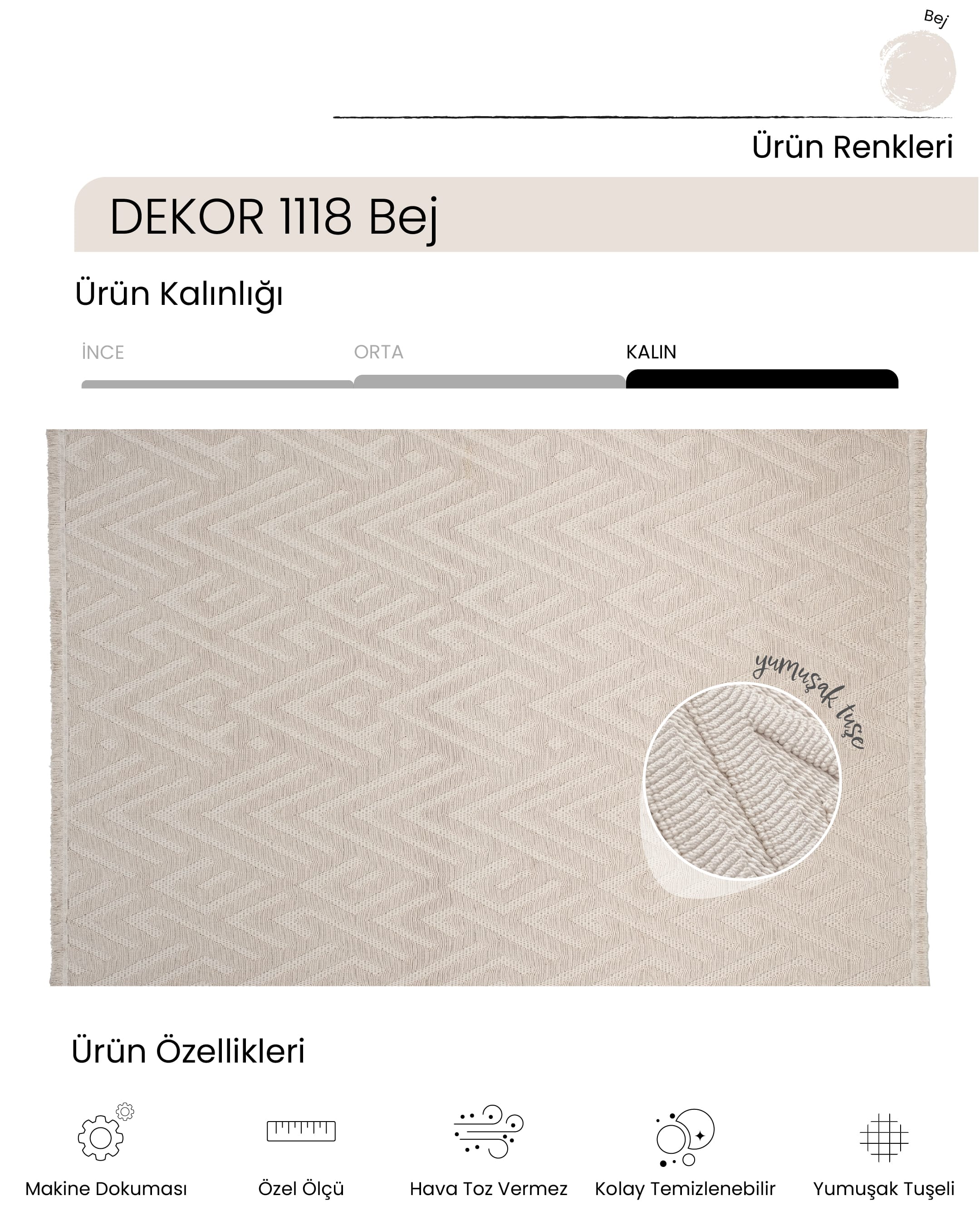 AYTEO HALI DEKOR 1118 BEJ GEOMETRİK DESEN İSKANDİNAV HALI