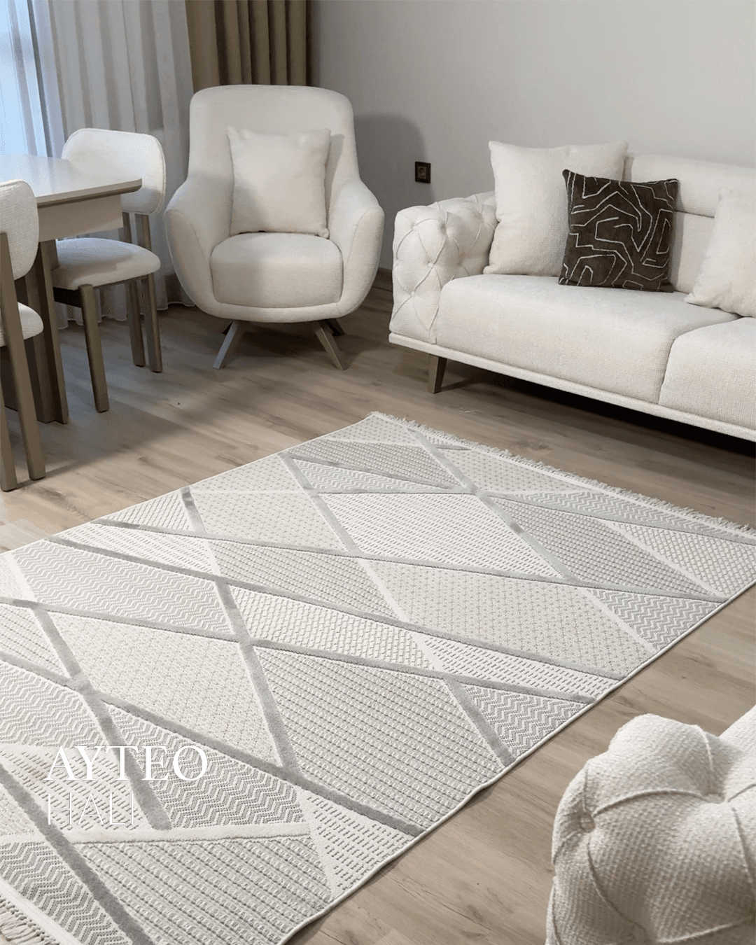 Ayteo Halı Soho 1087 Gri – Geometrik Desenli Modern İskandinav Halı