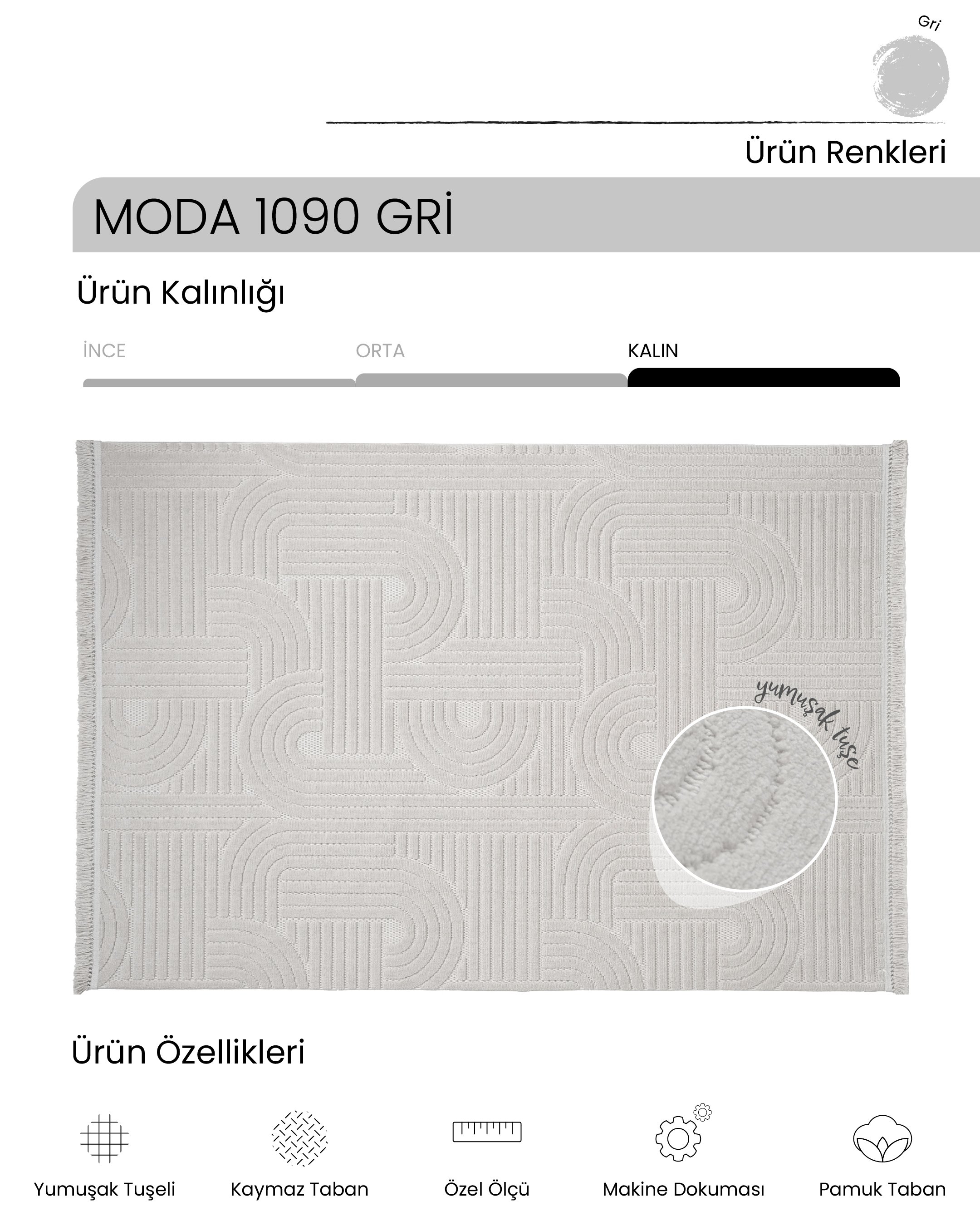 AYTEO HALI MODA 1090 GRİ SADE VE ZARİF İSKANDİNAV HALI